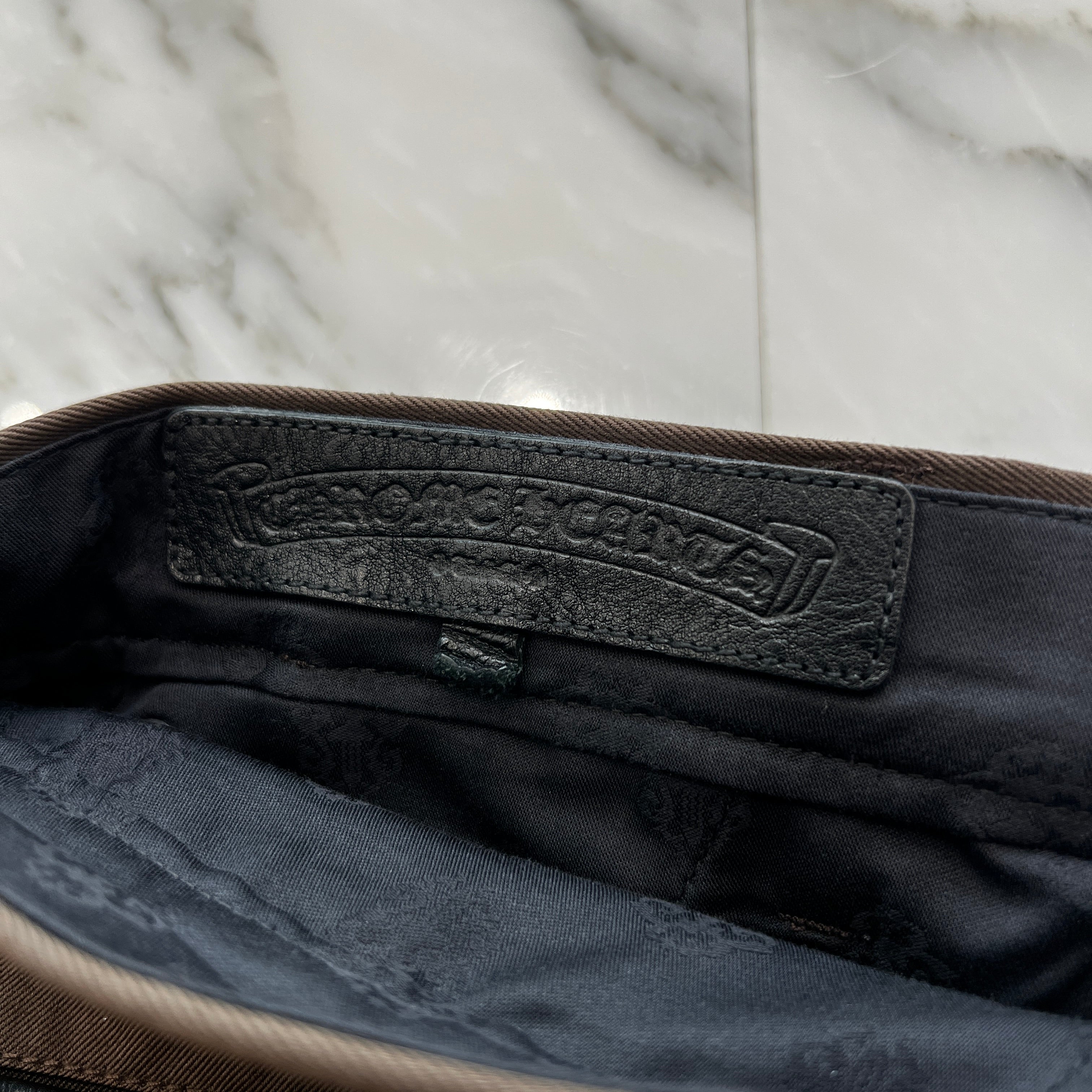 CHROME HEARTS Multi Leather Patch Cross Ball Button Cotton Chino Pants Size 32 クロムハーツ マルチレザーパッ クロスボールボタン コットン チノパンツ サイズ32