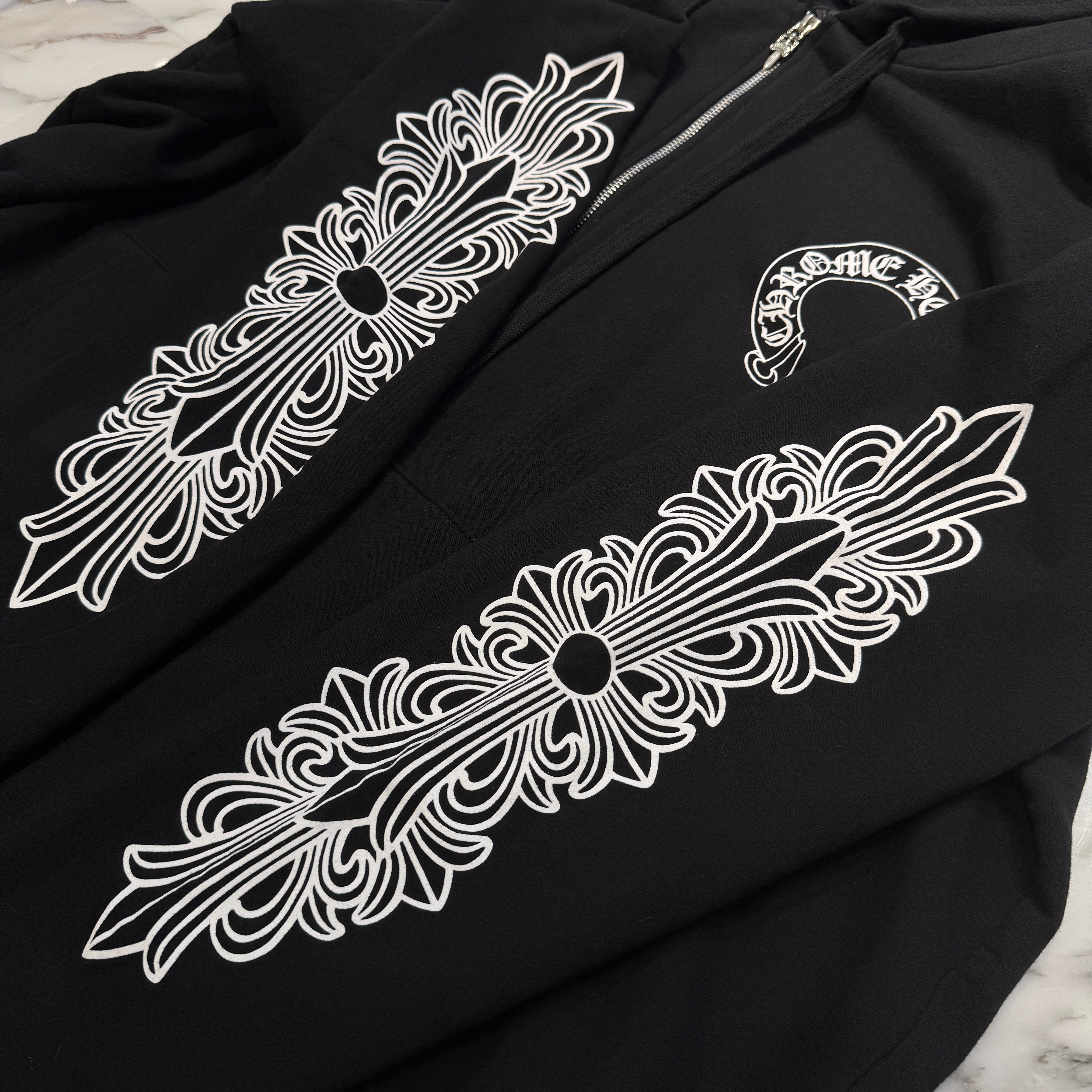 CHROME HEARTS Floral Cross Horseshoe Zip Up Hoodie Size L クロムハーツ フローラルクロス ホースシュー ジップアップフーディ サイズL