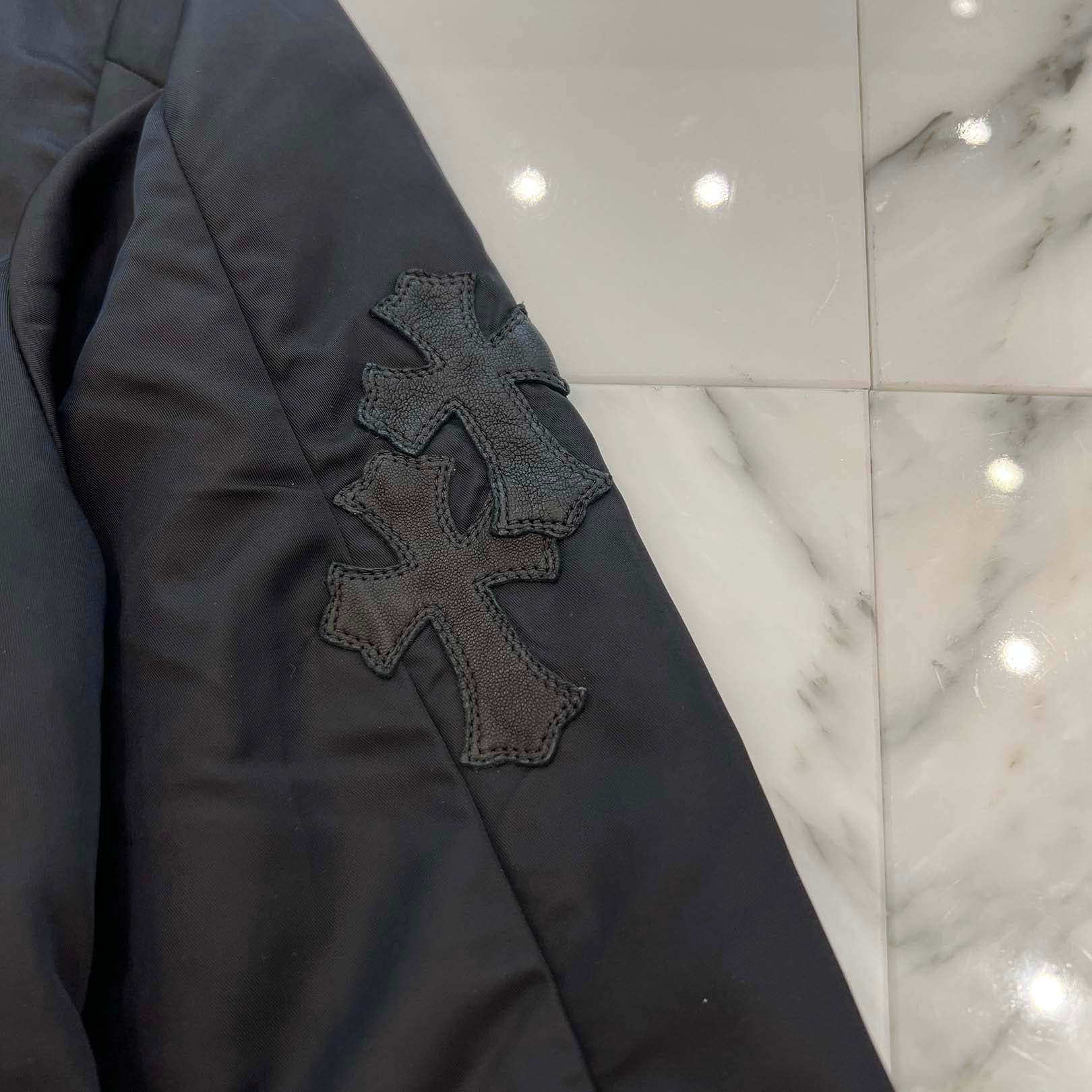 CHROME HEARTS Y NOT PUDDLES Cemetery Cross Leather Patch Zip Up Nylon Hooded Coat Size M クロムハーツ ワイノット パドルズ セメタリークロス レザーパッチ ジップアップ ナイロン フーデッド コート サイズM