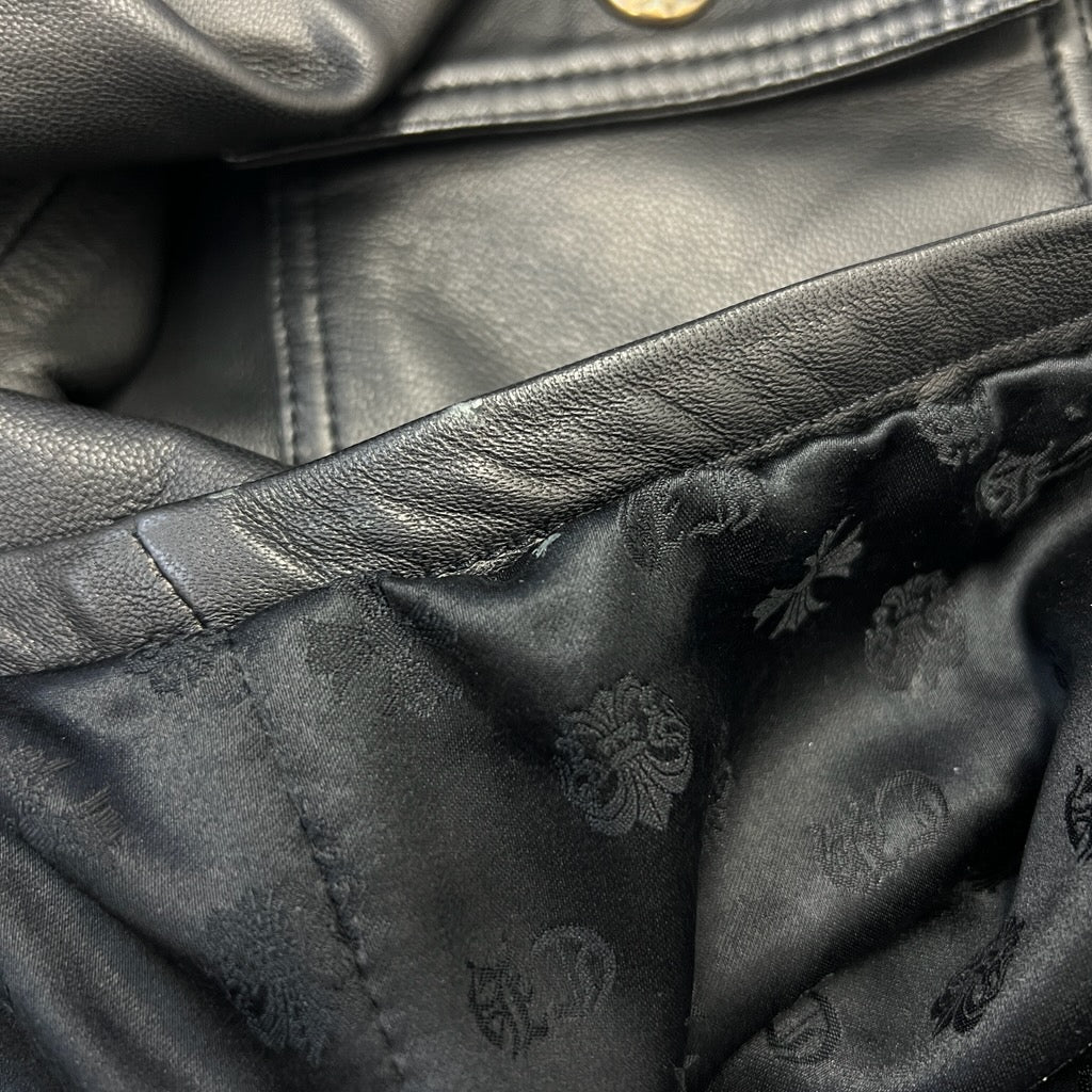 CHROME HEARTS Y NOT WORK DOG Cross Ball Button Soft Lamb Leather Jacket Size S クロムハーツ ワイノット ワークドッグ クロスボールボタン ソフト ラムレザー ジャケット サイズS