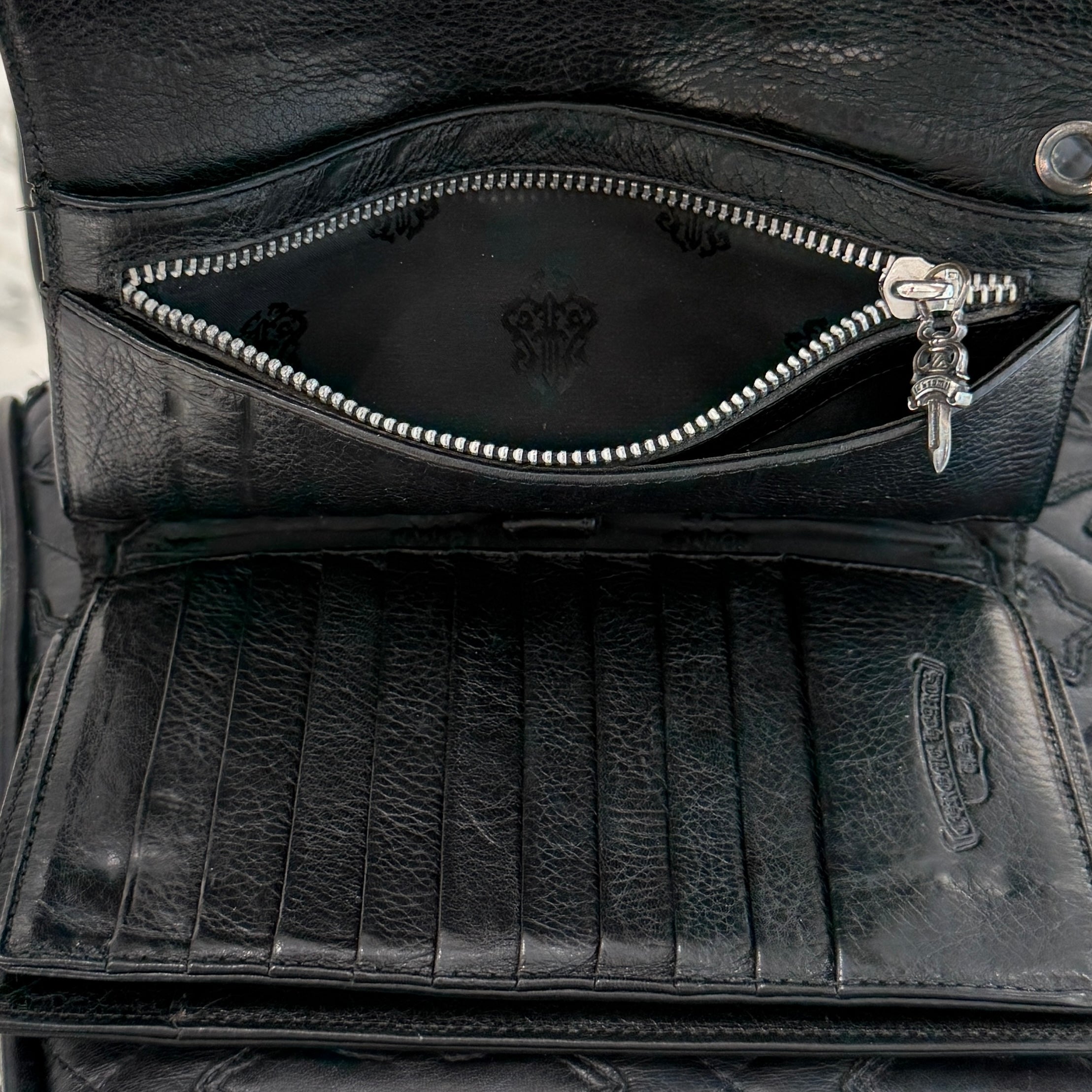 クロムハーツ　ウェーブ ウォレット レザー　925 黒　クロスボール クロムハーツ CHROME HEARTS Wave Cross Ball Wallet ウェーブ