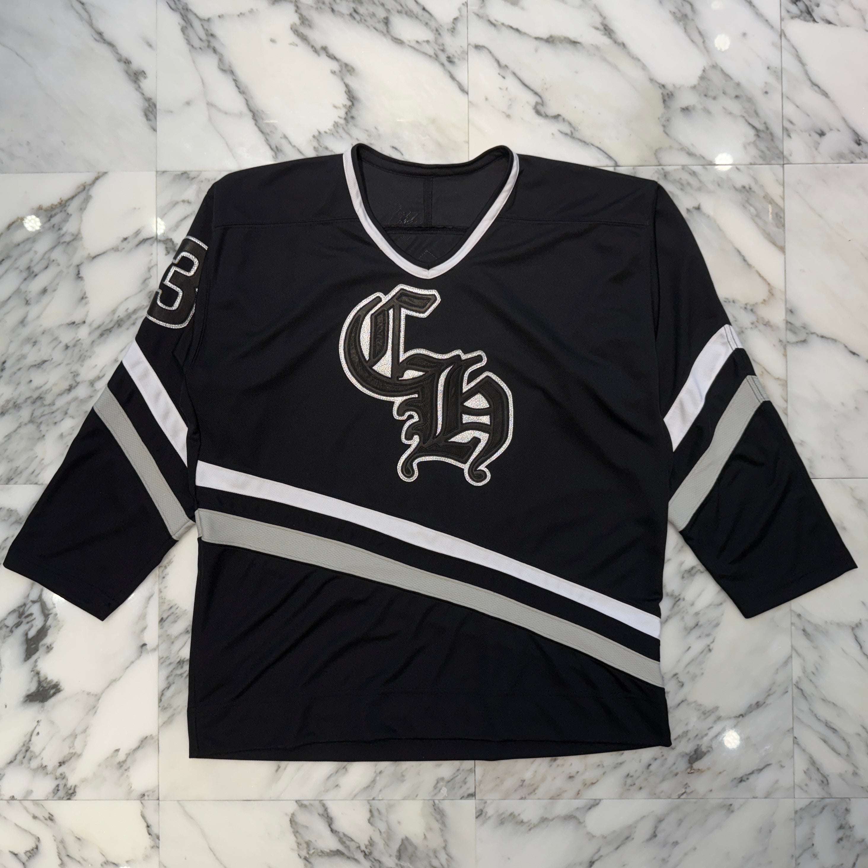 CHROME HEARTS Leather Silver Cross Patch Hockey Shirt Size M クロムハ―ツ レザーシルバークロスパッチ ホッケーシャツ ジャージー サイズM