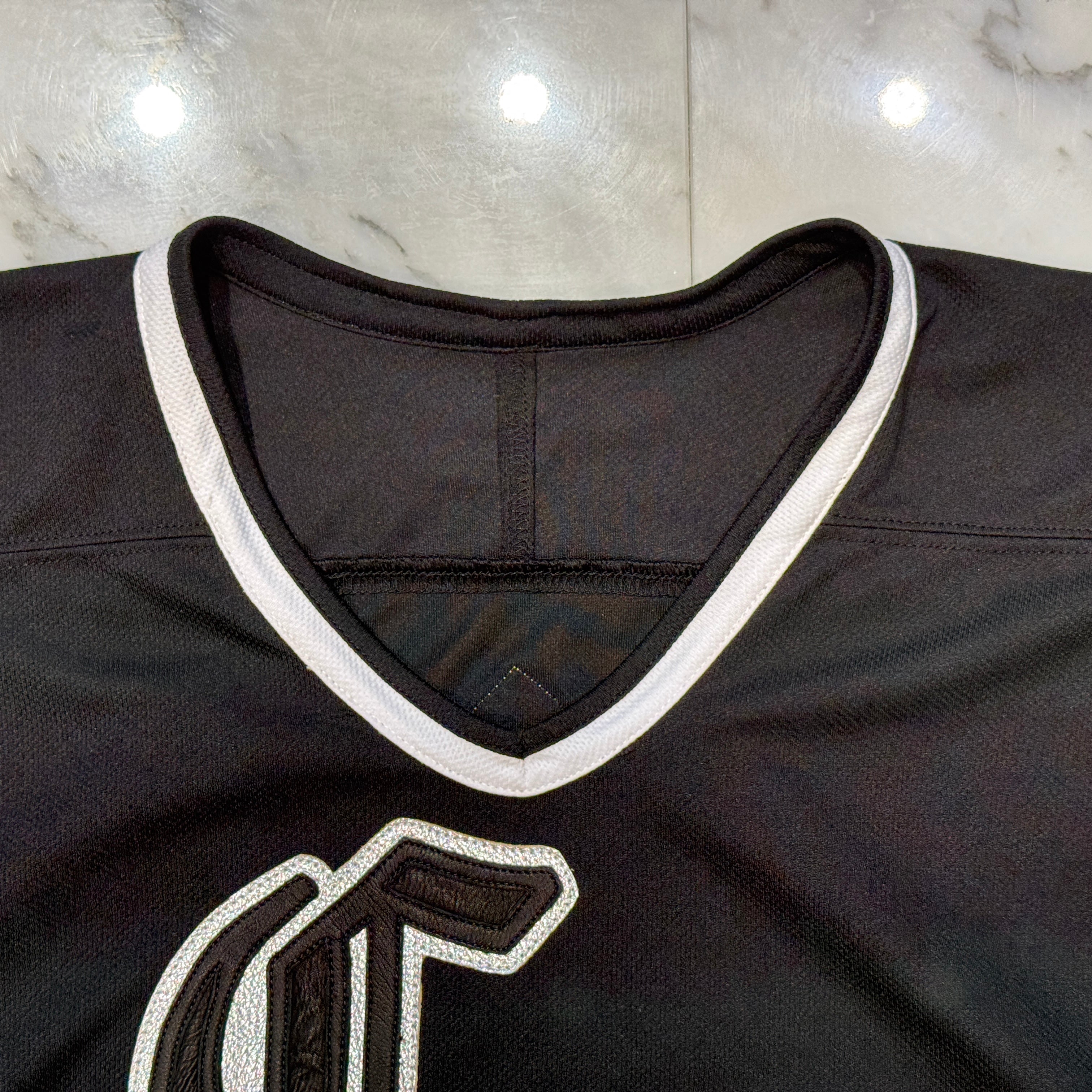 CHROME HEARTS Leather Silver Cross Patch Hockey Shirt Size M クロムハ―ツ レザーシルバークロスパッチ ホッケーシャツ ジャージー サイズM