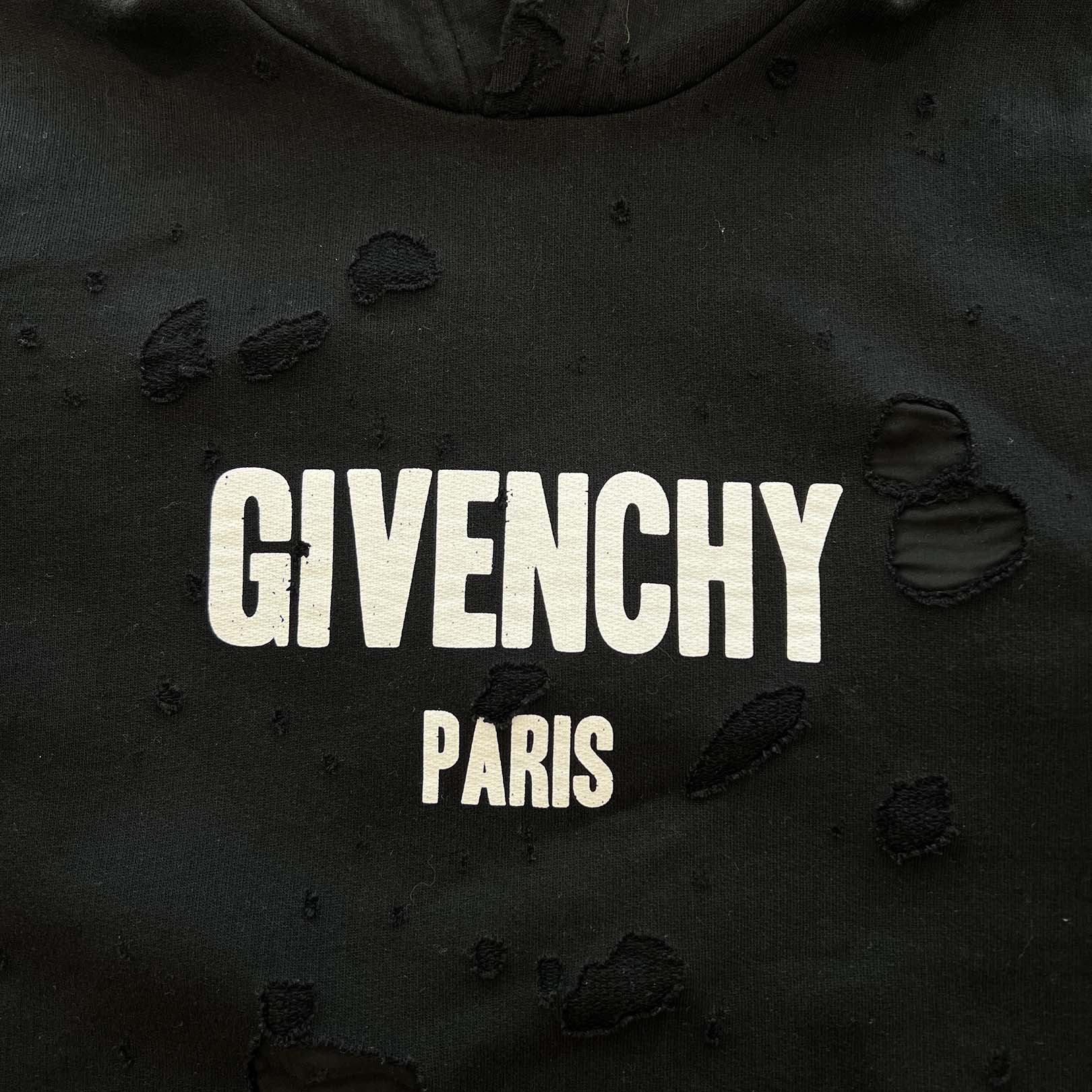 GIVENCHY 2018SS Destroyed Logo Print Pullover Hoodie BM703A3Y0S Size XS ジバンシー デストロイ加工 ロゴプリントプルオーバーパーカー サイズXS