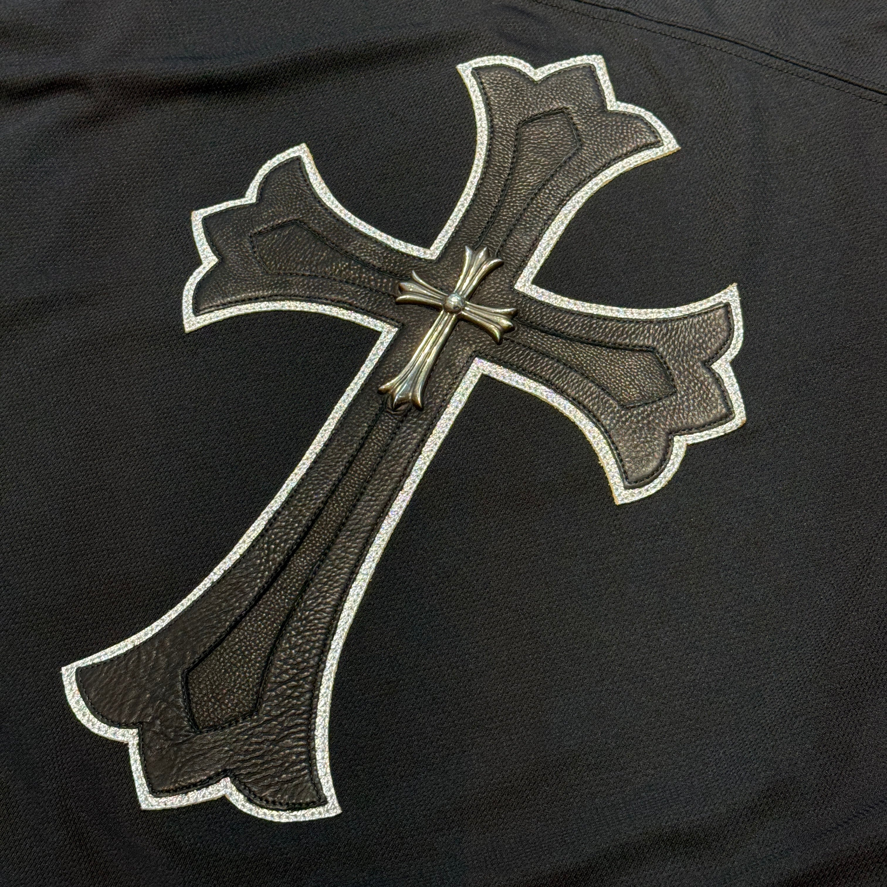 CHROME HEARTS Leather Silver Cross Patch Hockey Shirt Size M クロムハ―ツ レザーシルバークロスパッチ ホッケーシャツ ジャージー サイズM