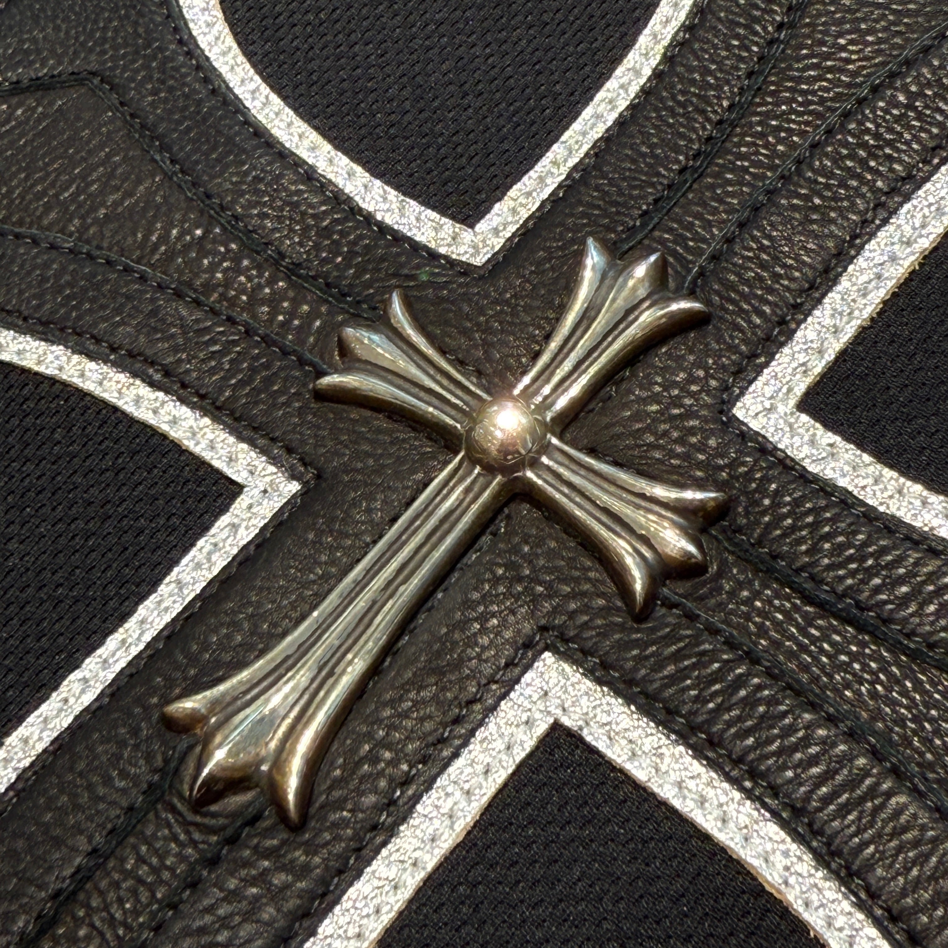 CHROME HEARTS Leather Silver Cross Patch Hockey Shirt Size M クロムハ―ツ レザーシルバークロスパッチ ホッケーシャツ ジャージー サイズM