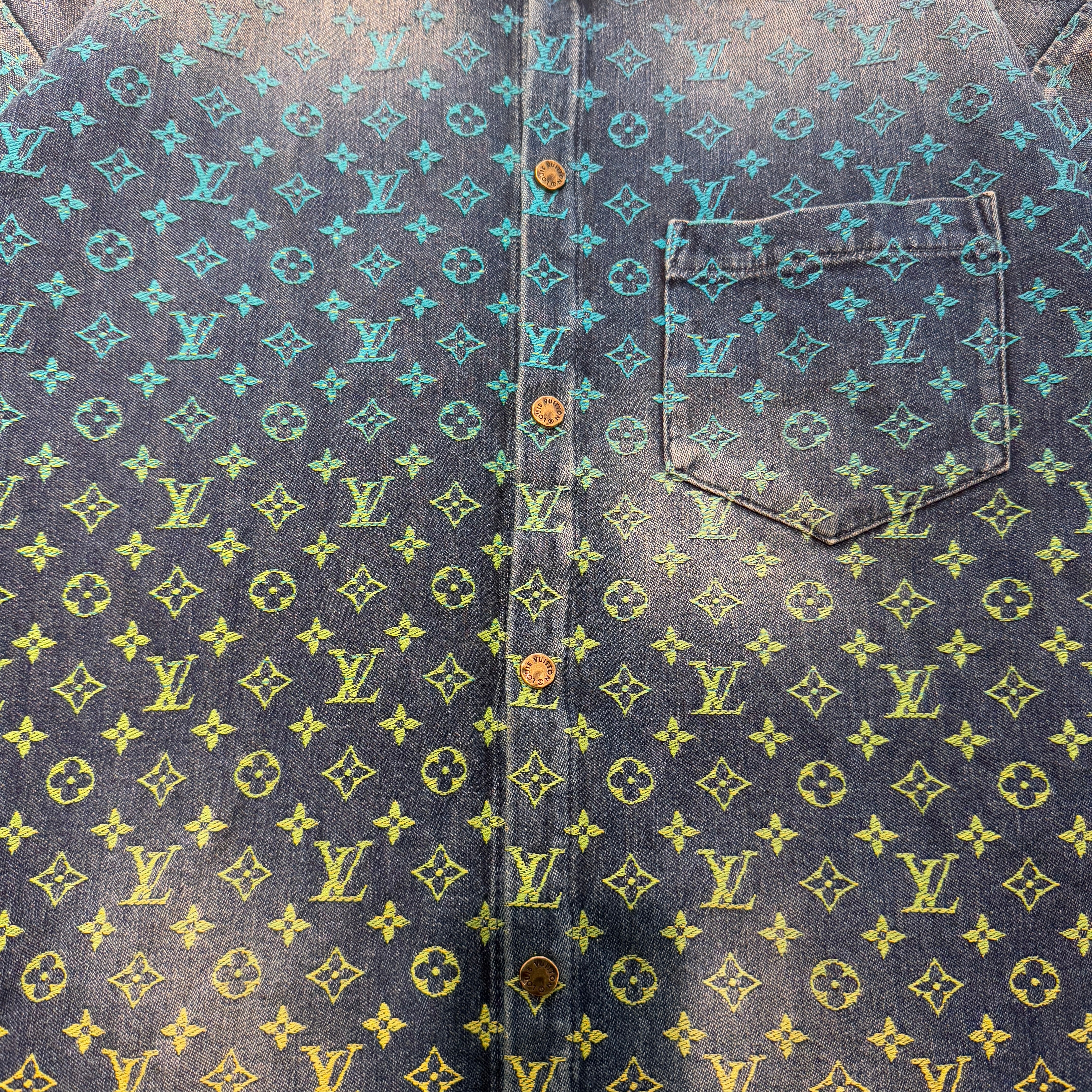 LOUIS VUITTON 2023SS Rainbow Monogram Short Sleeve Denim Shirt 1AB91Y Size XS ルイヴィトン レインボーモノグラム ショートスリーブ デニムシャツ サイズXS