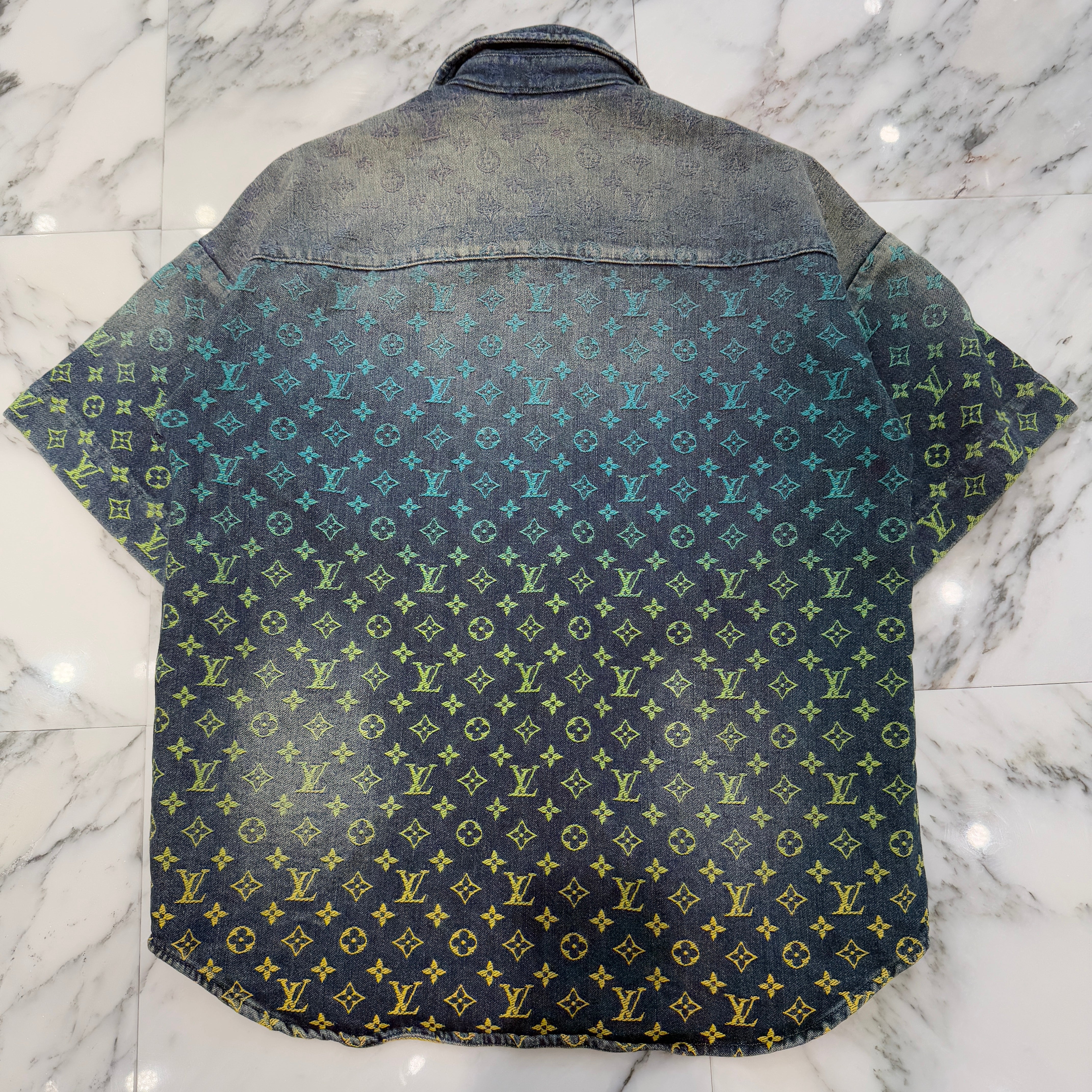LOUIS VUITTON 2023SS Rainbow Monogram Short Sleeve Denim Shirt 1AB91Y Size XS ルイヴィトン レインボーモノグラム ショートスリーブ デニムシャツ サイズXS