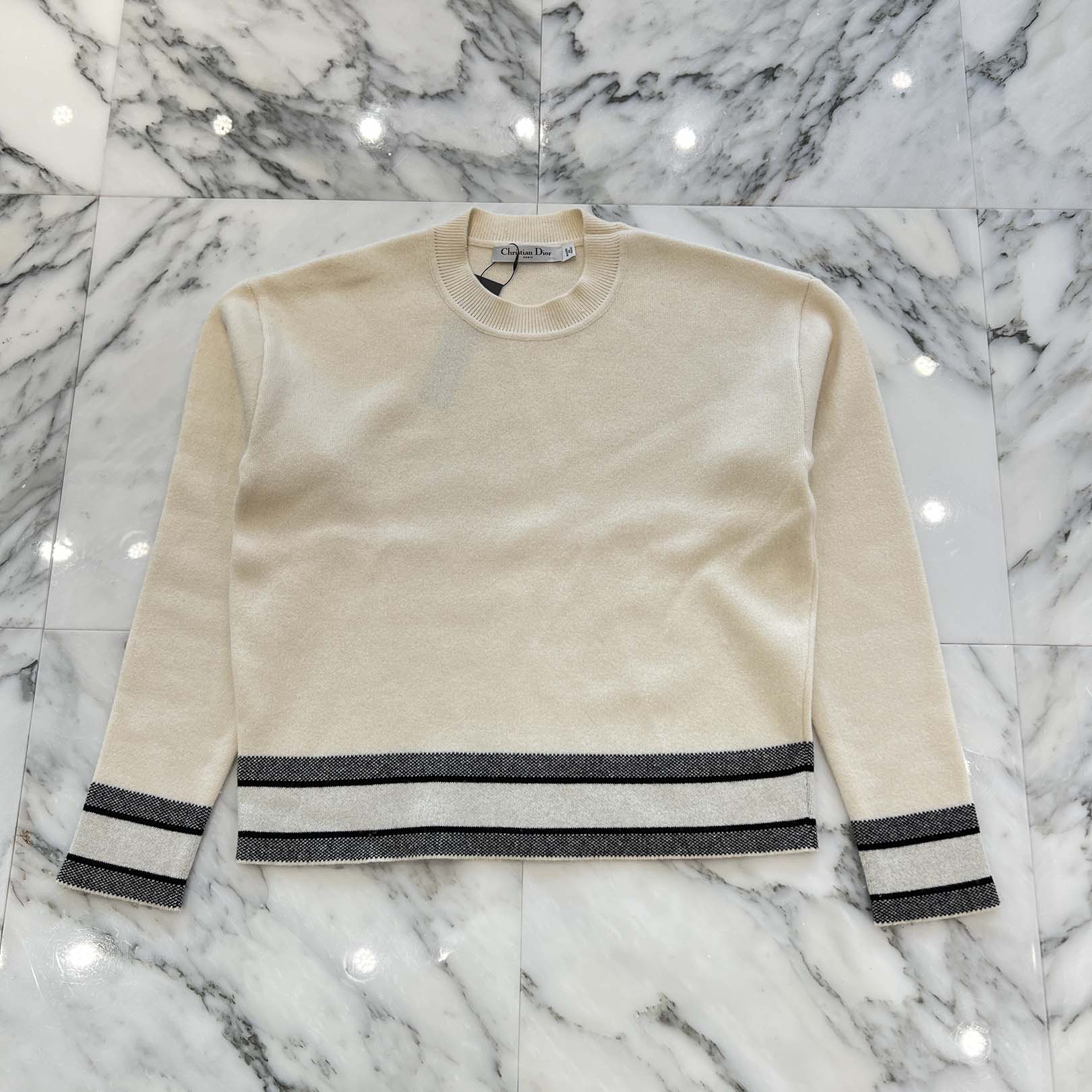 DIOR Travel Back Logo Cashmere Jacquard Knit Sweater 014S55AM042 Size 34 ディオール トラベル バックロゴ カシミヤ ジャカード ニット セーター サイズ34