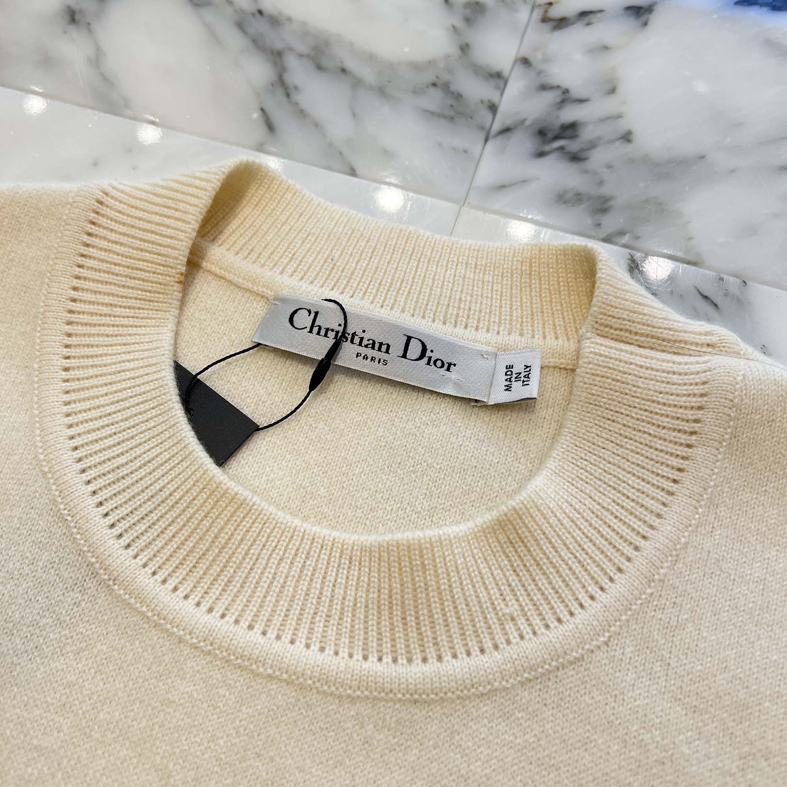 DIOR Travel Back Logo Cashmere Jacquard Knit Sweater 014S55AM042 Size 34 ディオール トラベル バックロゴ カシミヤ ジャカード ニット セーター サイズ34