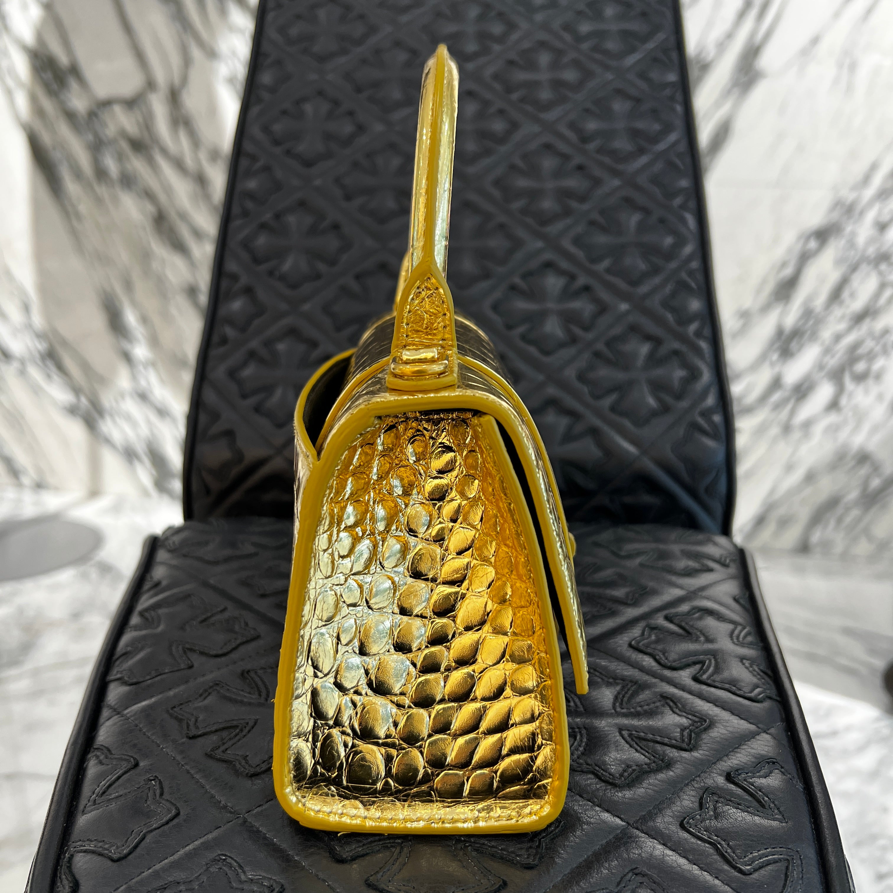 BALENCIAGA 2022SS Metallic Crocodile Embossed Calfskin Hourglass