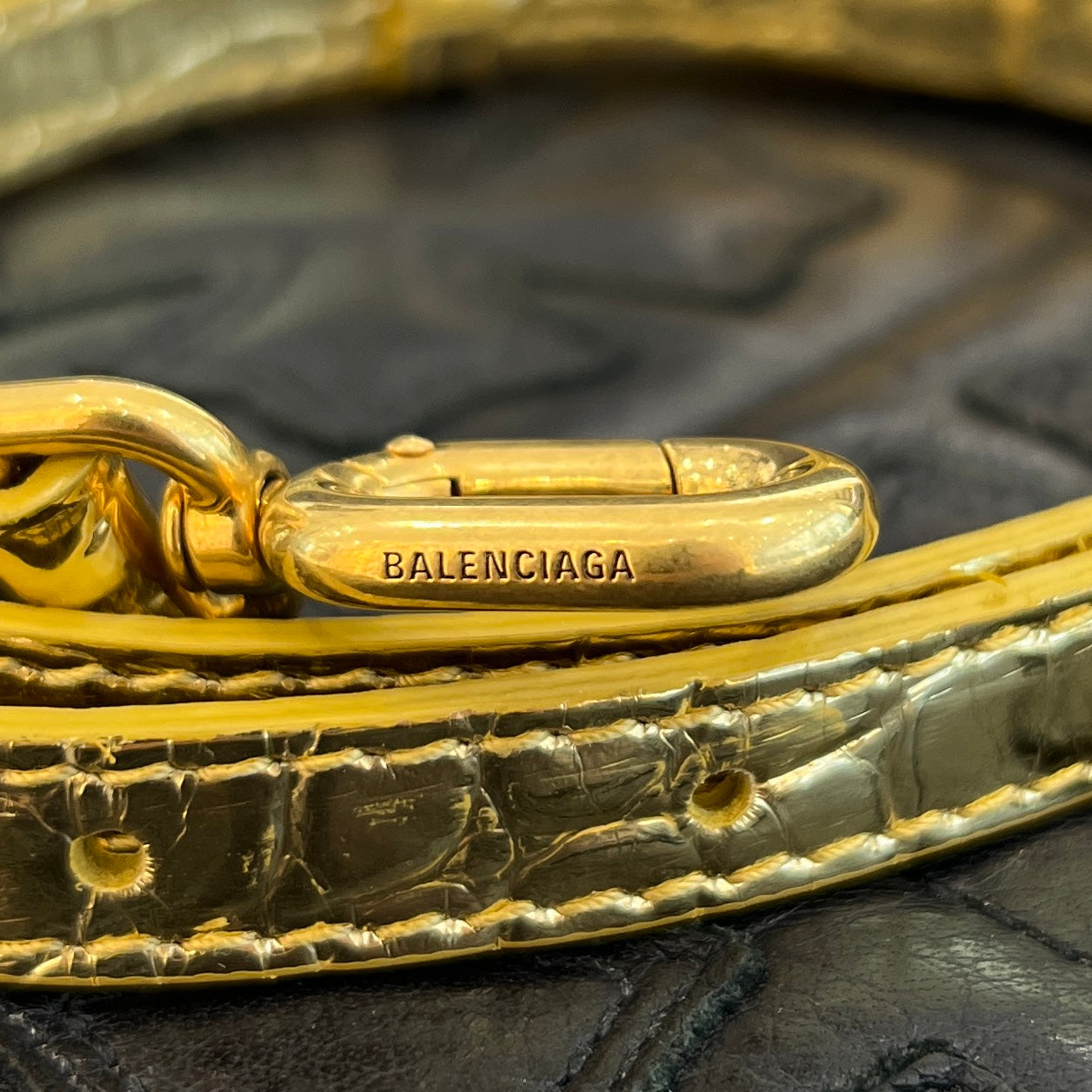 BALENCIAGA 2022SS Metallic Crocodile Embossed Calfskin Hourglass XS Top Handle Bag バレンシアガ メタリッククロコダイルエンボスカーフスキン アワーグラス XS トップハンドルバッグ