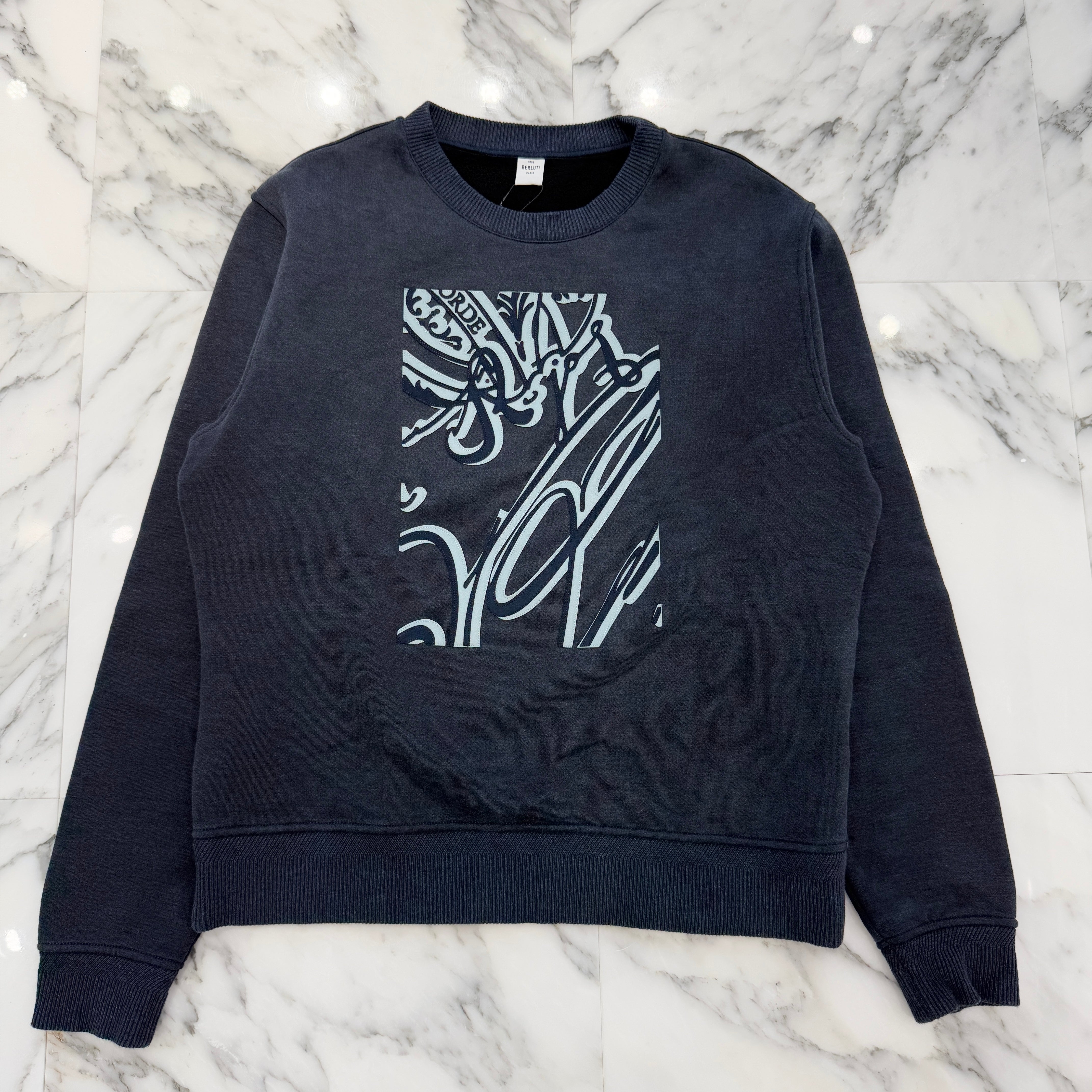 BERLUTI 2023AW Suede Effect Frame Scrit Sweatshirt R25JRL86JBAW Size M ベルルッティ スエードエフェクト フレーム スクリット スウェットシャツ サイズM