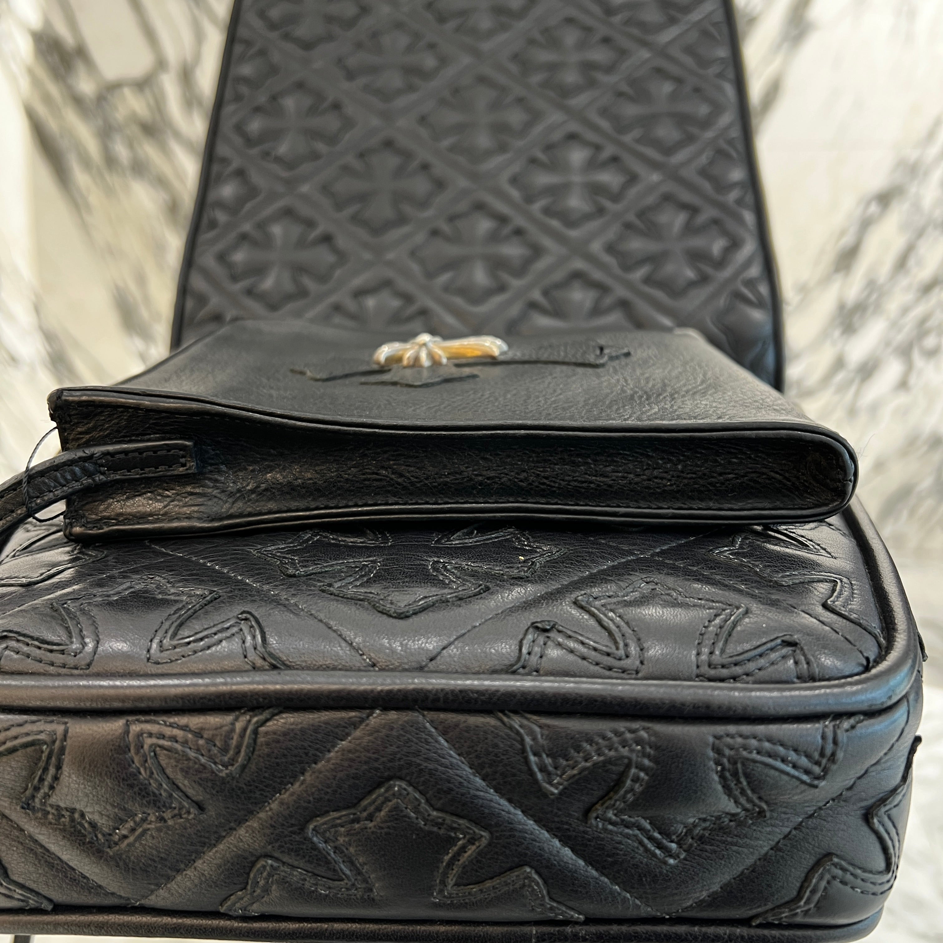 CHROME HEARTS CH Silver Cross Square Pocket Leather Shoulder Bag クロムハーツ CH シルバークロス スクエアポケット レザーショルダーバッグ