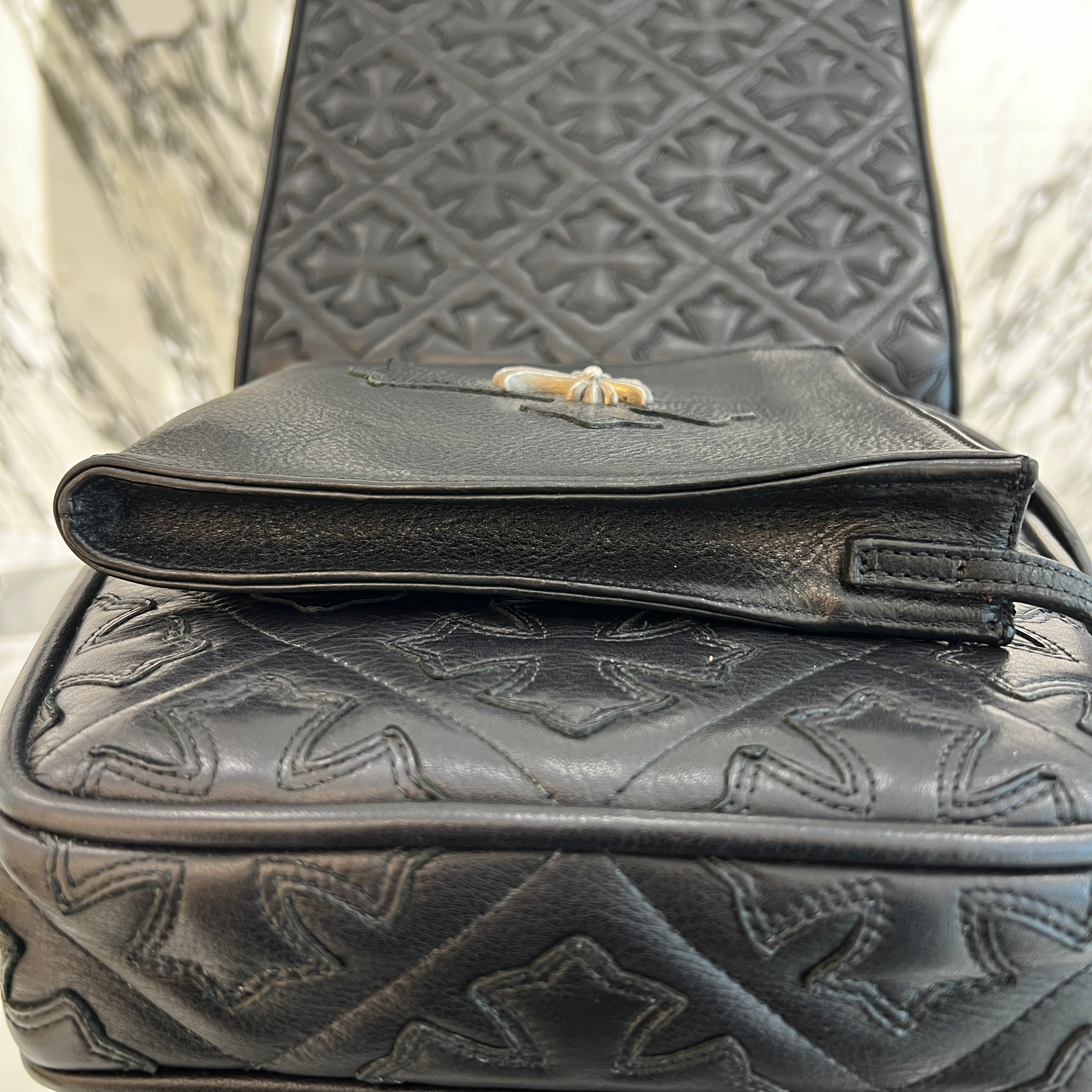 CHROME HEARTS CH Silver Cross Square Pocket Leather Shoulder Bag クロムハーツ CH シルバークロス スクエアポケット レザーショルダーバッグ