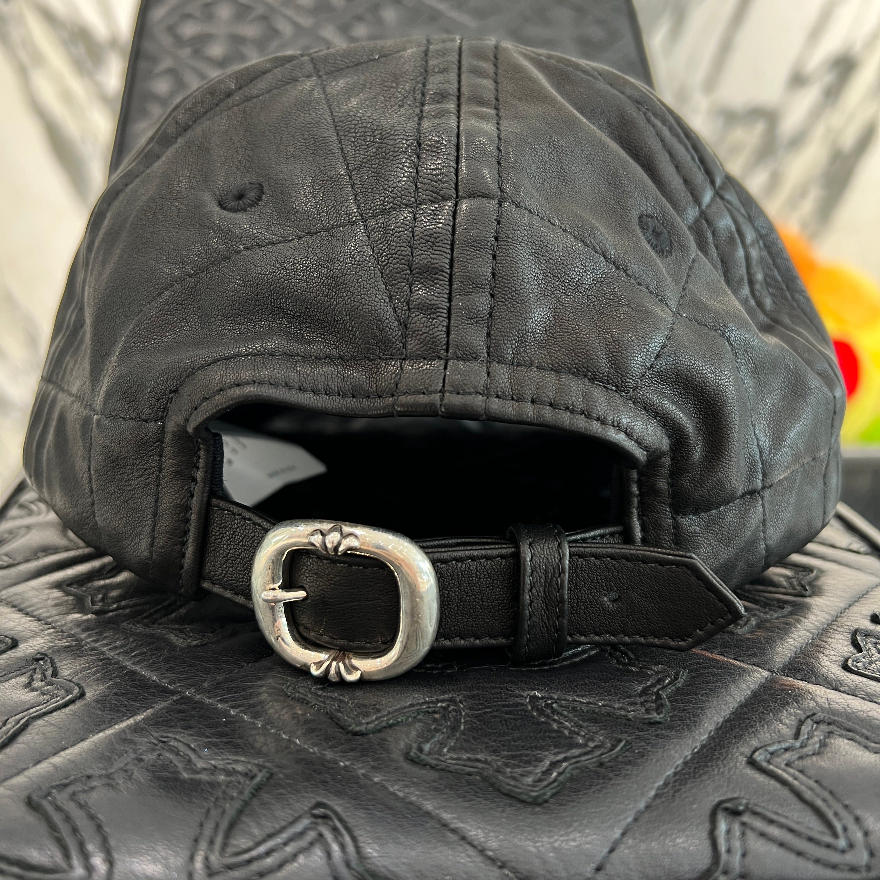 CHROME HEARTS Silver Cross Spider Web Leather Cap Size ONE SIZE（53-60）クロムハーツ シルバークロス スパイダーウェブ レザーキャップ サイズONE SIZE（53-60）