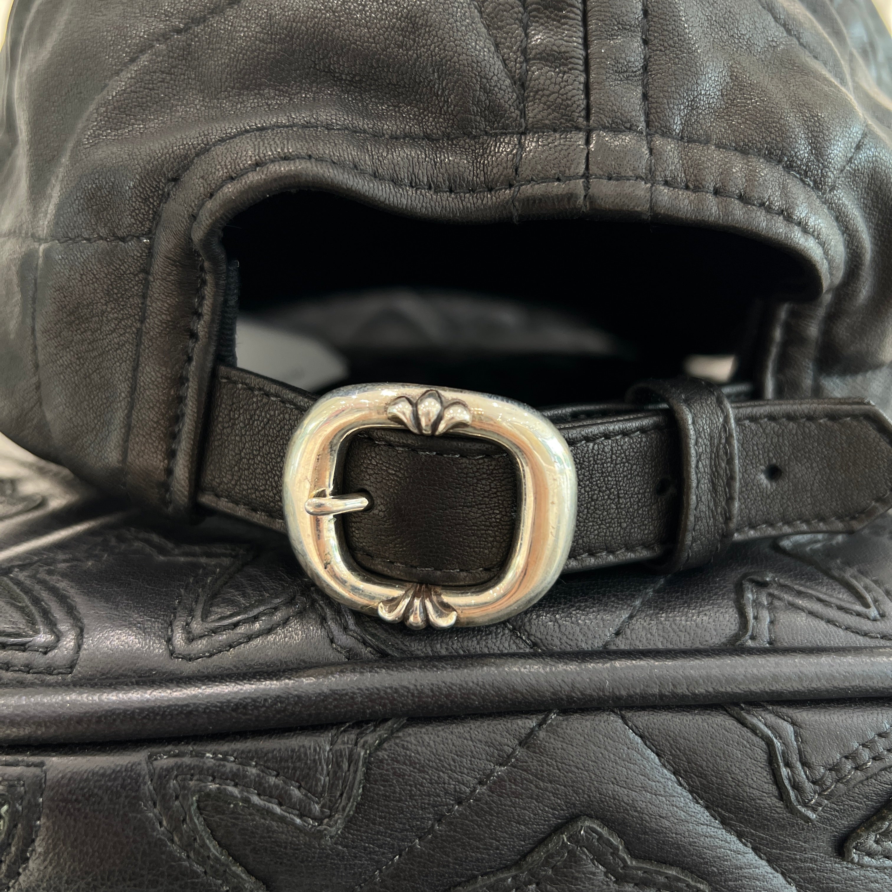 CHROME HEARTS Silver Cross Spider Web Leather Cap Size ONE SIZE（53-60）クロムハーツ シルバークロス スパイダーウェブ レザーキャップ サイズONE SIZE（53-60）