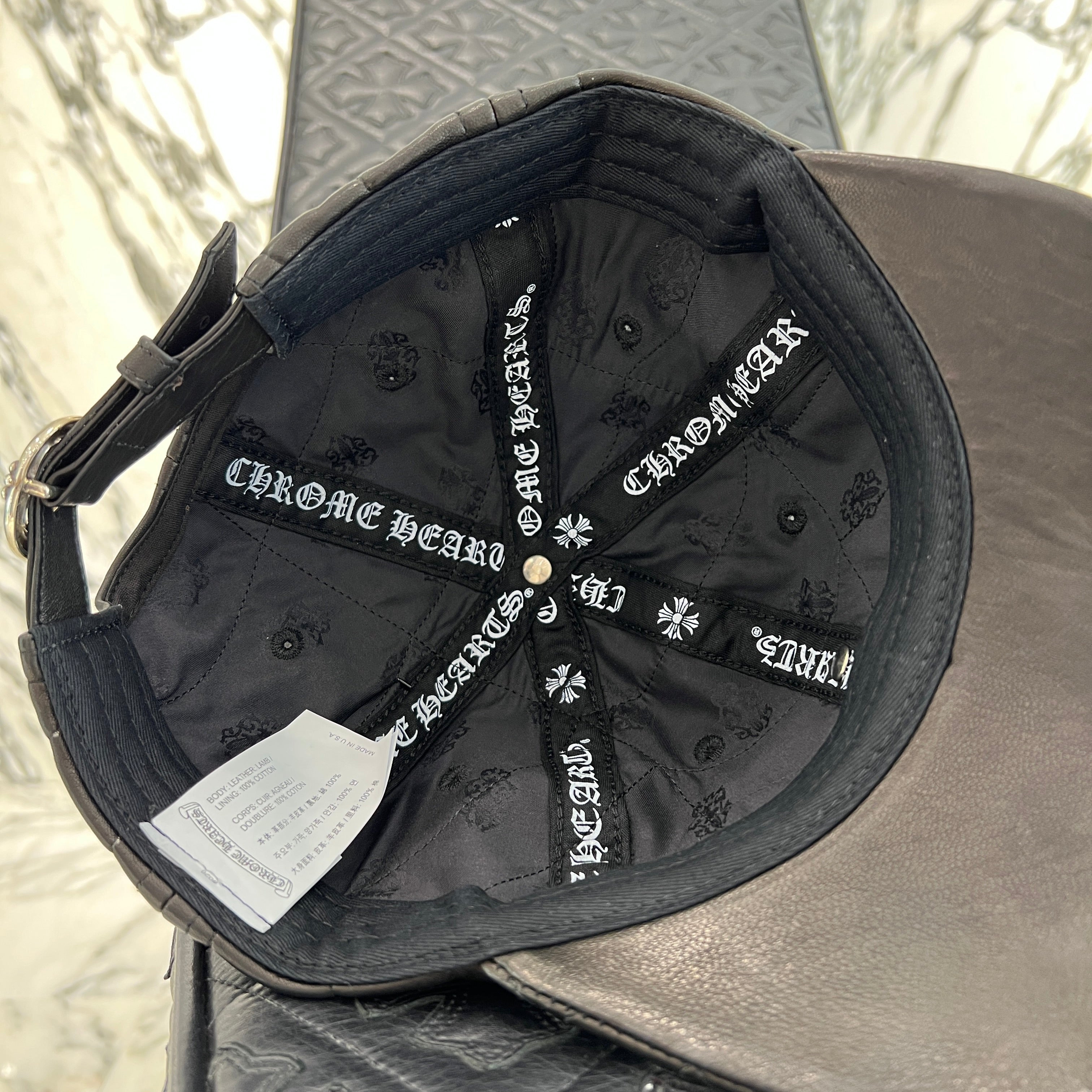 CHROME HEARTS Silver Cross Spider Web Leather Cap Size ONE SIZE（53-60）クロムハーツ シルバークロス スパイダーウェブ レザーキャップ サイズONE SIZE（53-60）