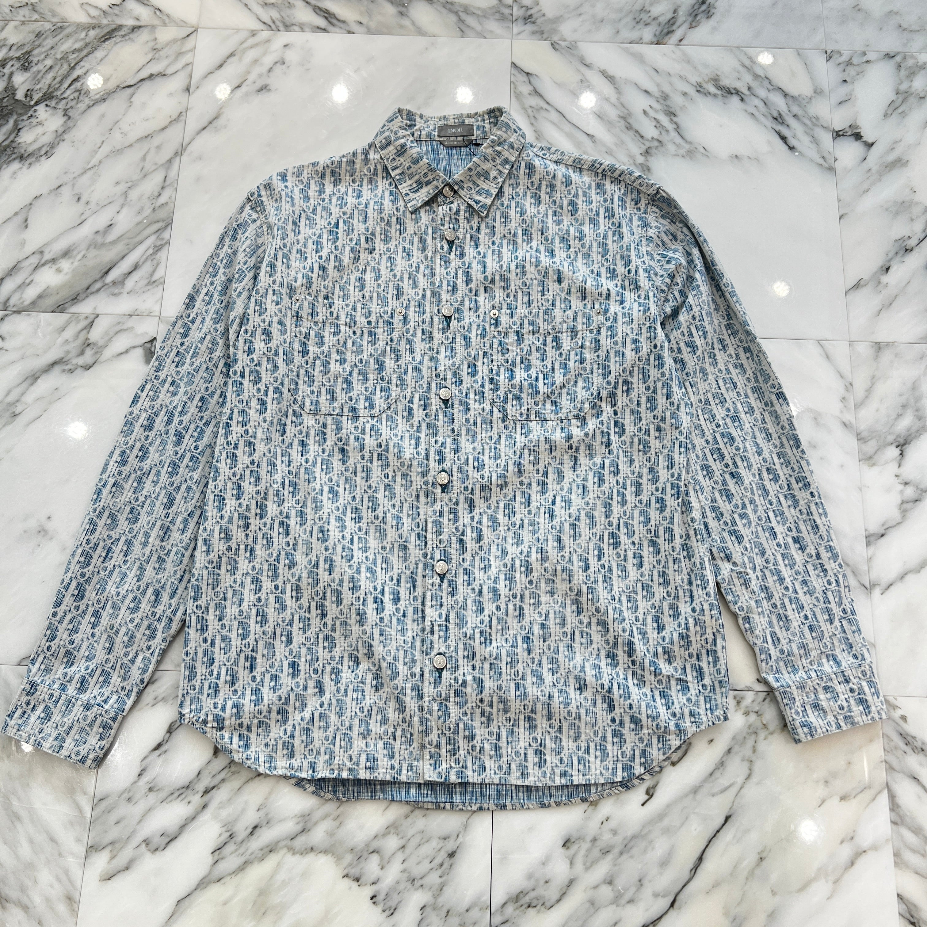 DIOR 2020AW Oblique Kasuri Cotton Denim Over Shirt 013D585BY989 Size 39 ディオール オブリーク カスリ コットンデニムオーバーシャツ サイズ39