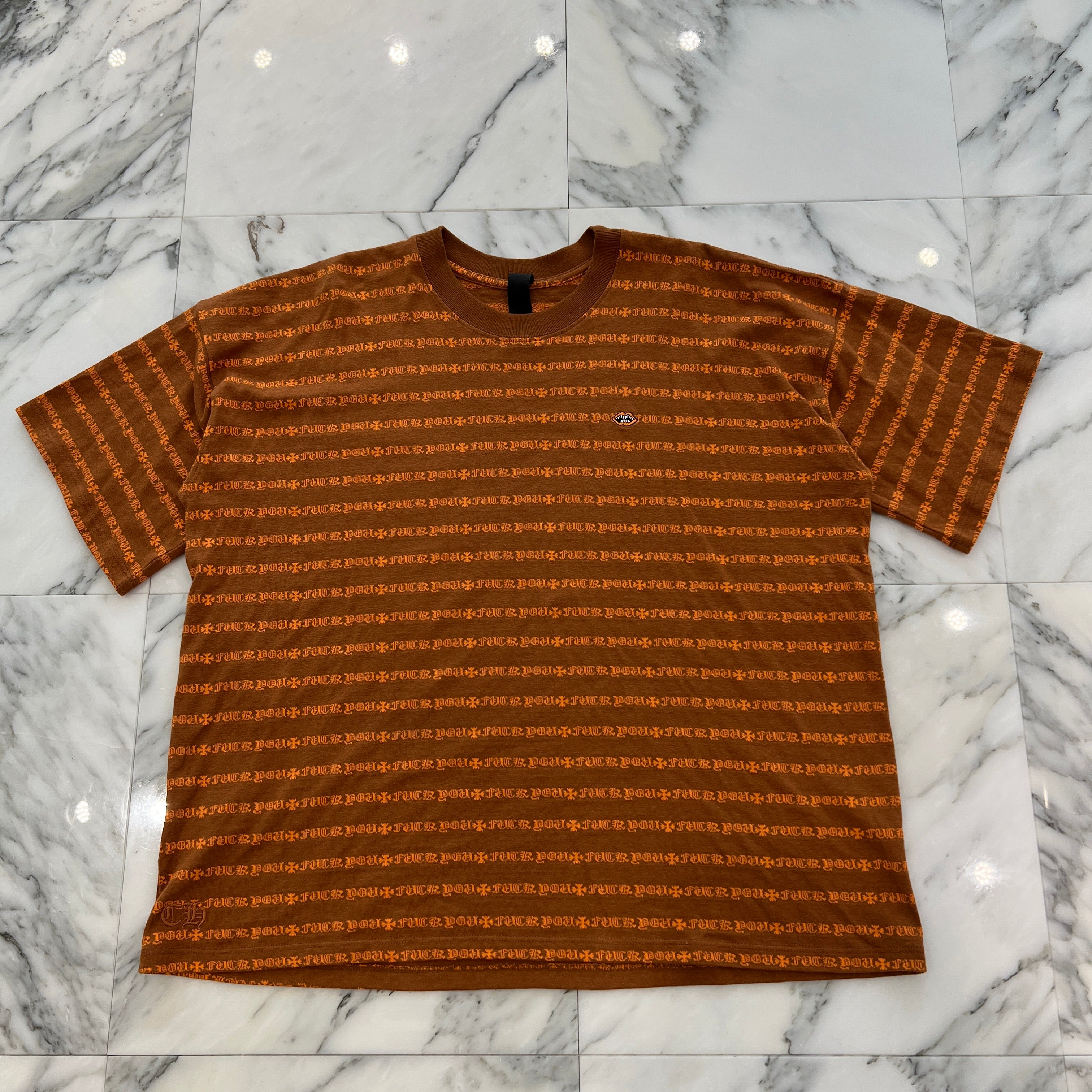 CHROME HEARTS × MATTY BOY Y NOT Chomper Embroidery Stripe Polo Tee Size L クロムハーツ × マッティボーイ チョンパー刺繍 ストライプ ポロシャツ サイズL