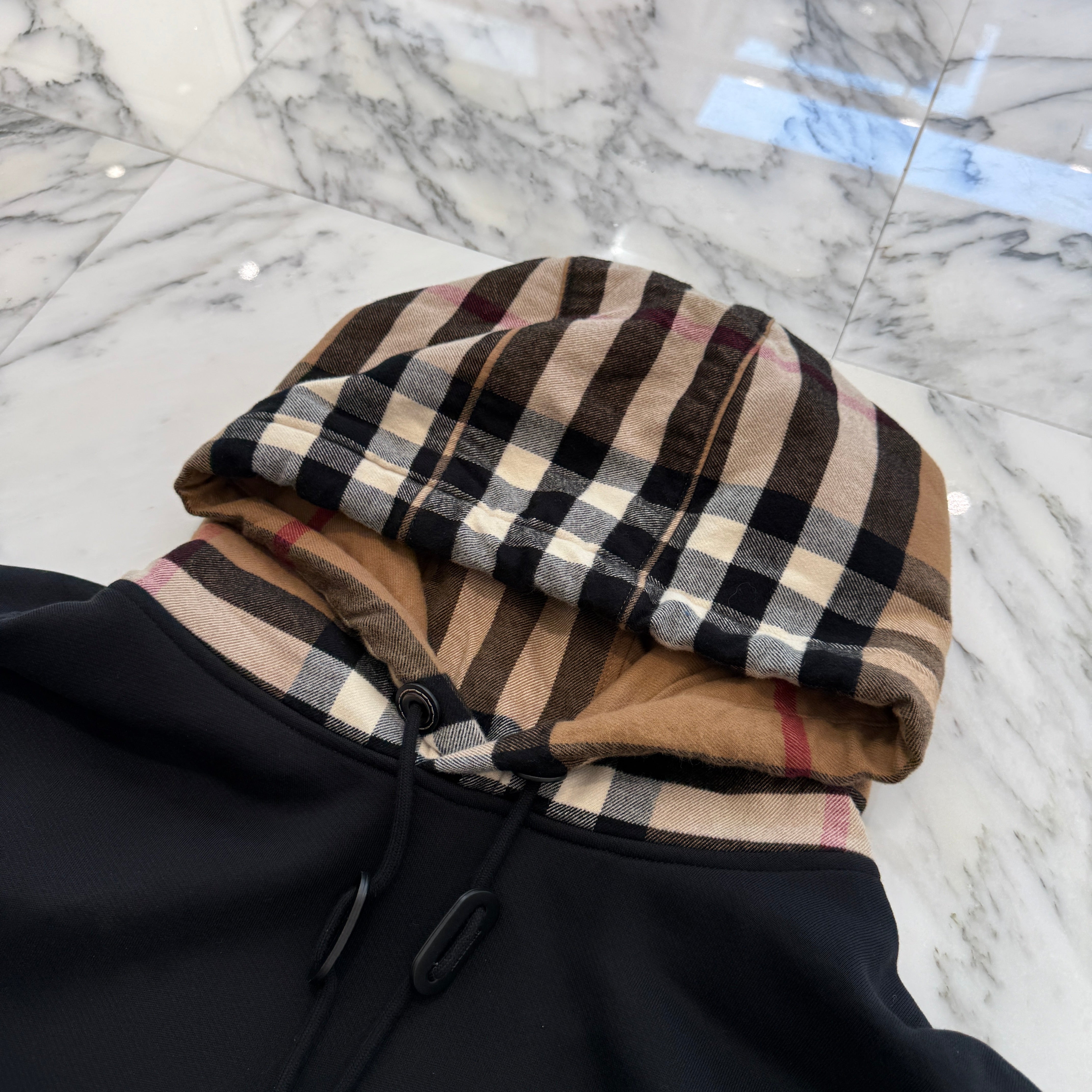 BURBERRY 2021AW Check Hood Cotton Blend Pullover Hoodie 8045004 Size XXL バーバリー チェック フード コットンブレンド プルオーバーフーディー サイズXXL