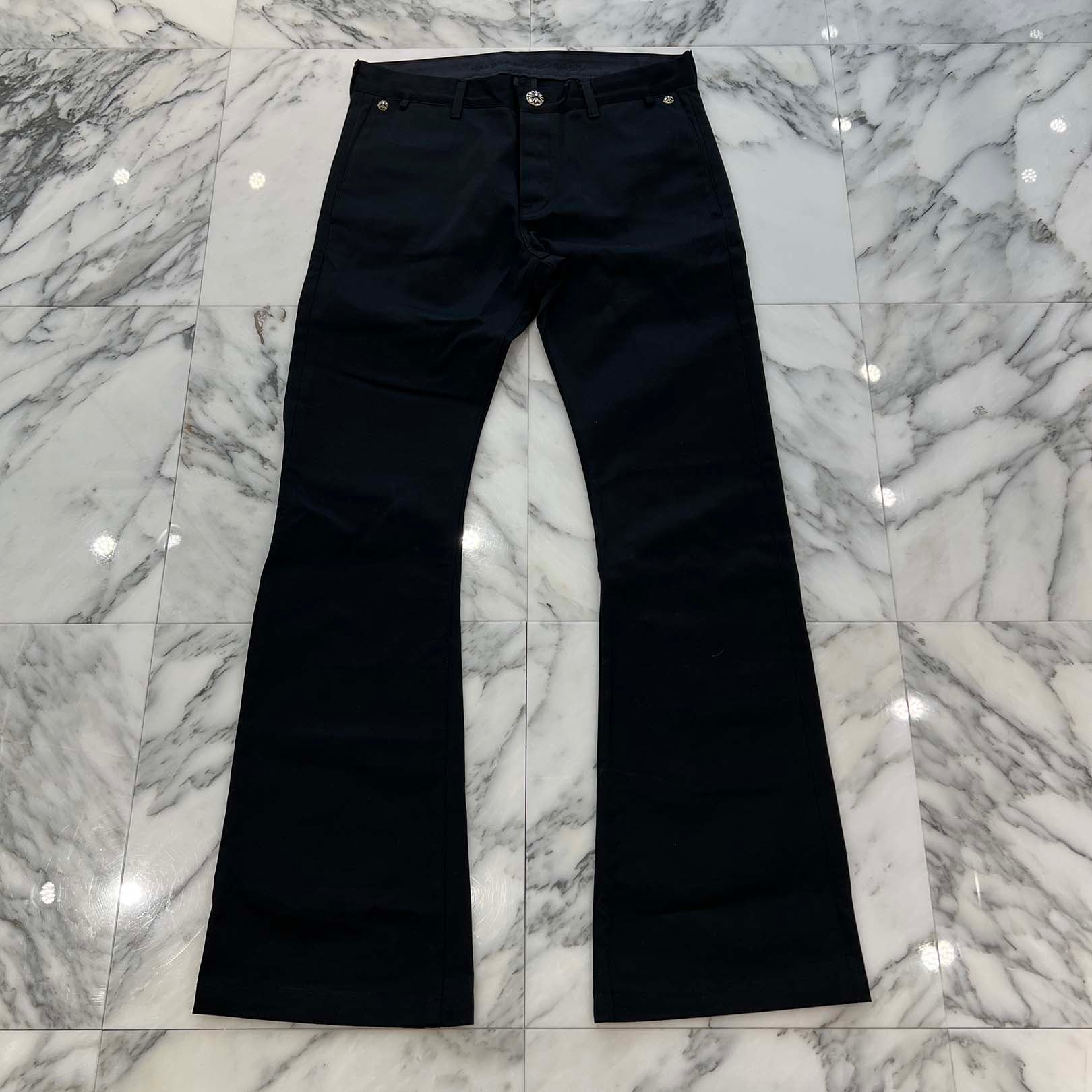 CHROME HEARTS Cross Ball Button Wide Flare Cotton Chino Pants Size 34 クロムハーツ クロスボールボタン ワイドフレア コットン チノパンツ サイズ34