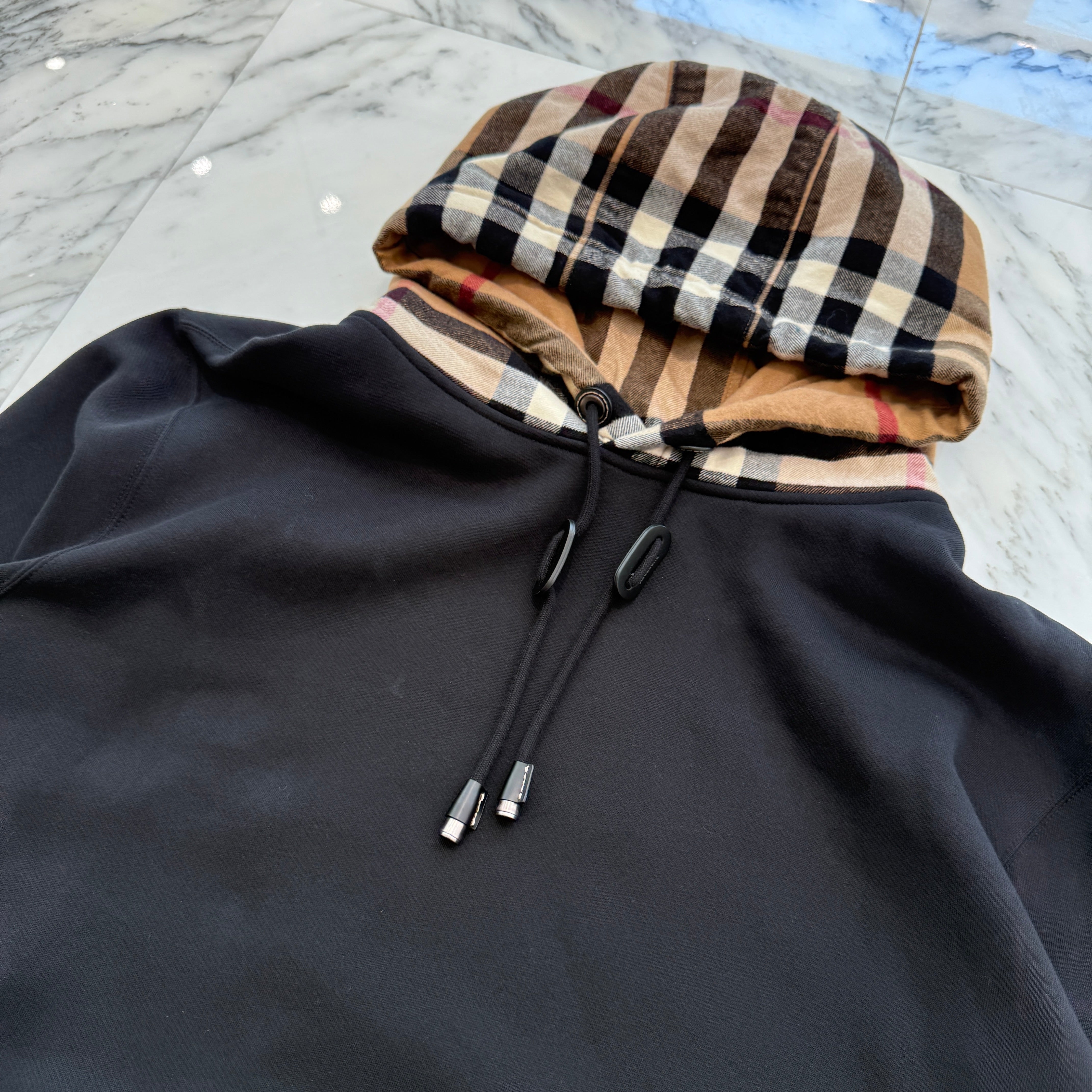 BURBERRY 2021AW Check Hood Cotton Blend Pullover Hoodie 8045004 Size XXL バーバリー チェック フード コットンブレンド プルオーバーフーディー サイズXXL