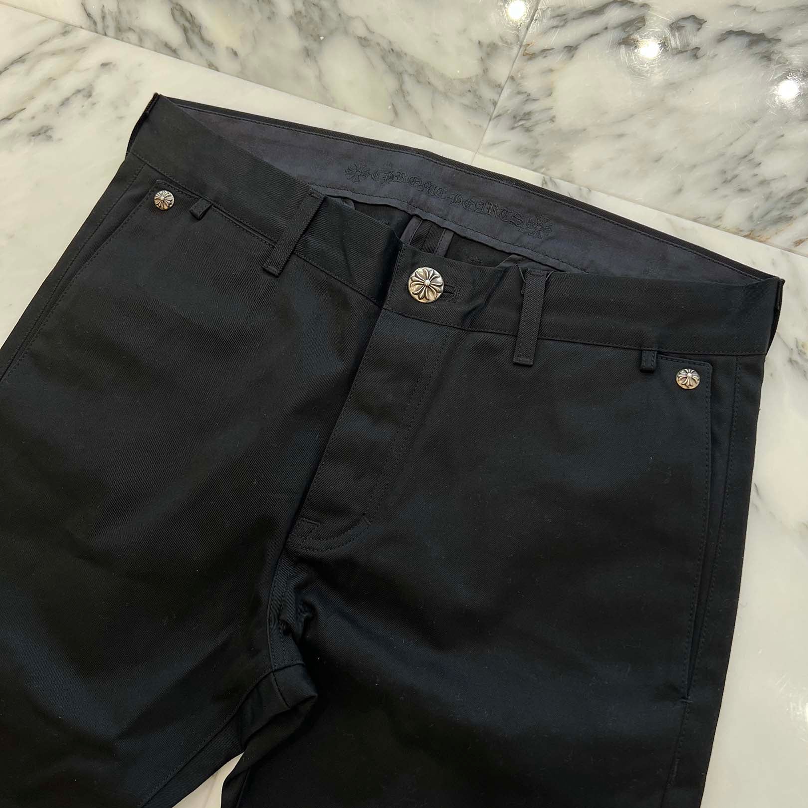 CHROME HEARTS Cross Ball Button Wide Flare Cotton Chino Pants Size 34 クロムハーツ クロスボールボタン ワイドフレア コットン チノパンツ サイズ34
