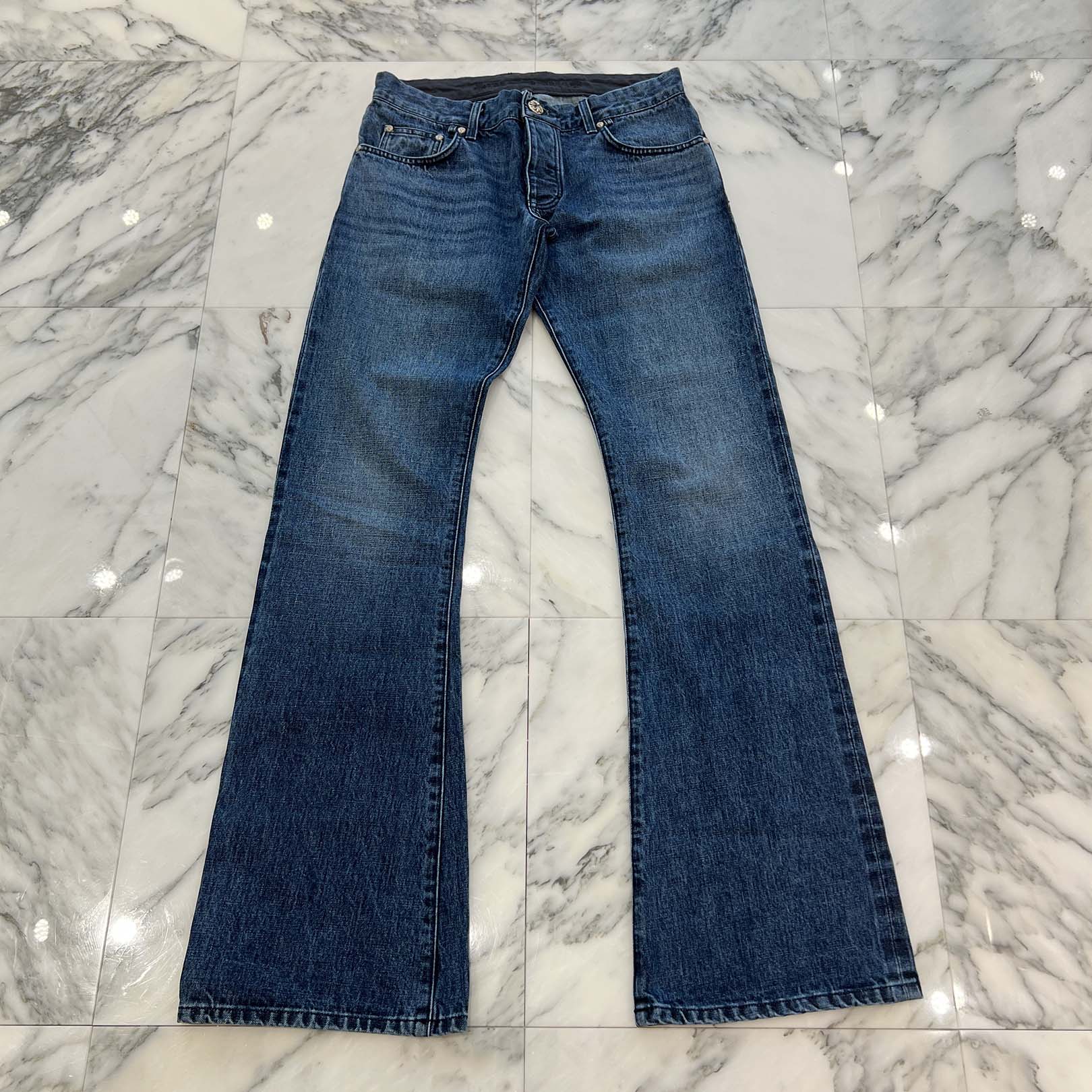 CHROME HEARTS Cross Ball Button Wide Flare Denim Pants Size 34