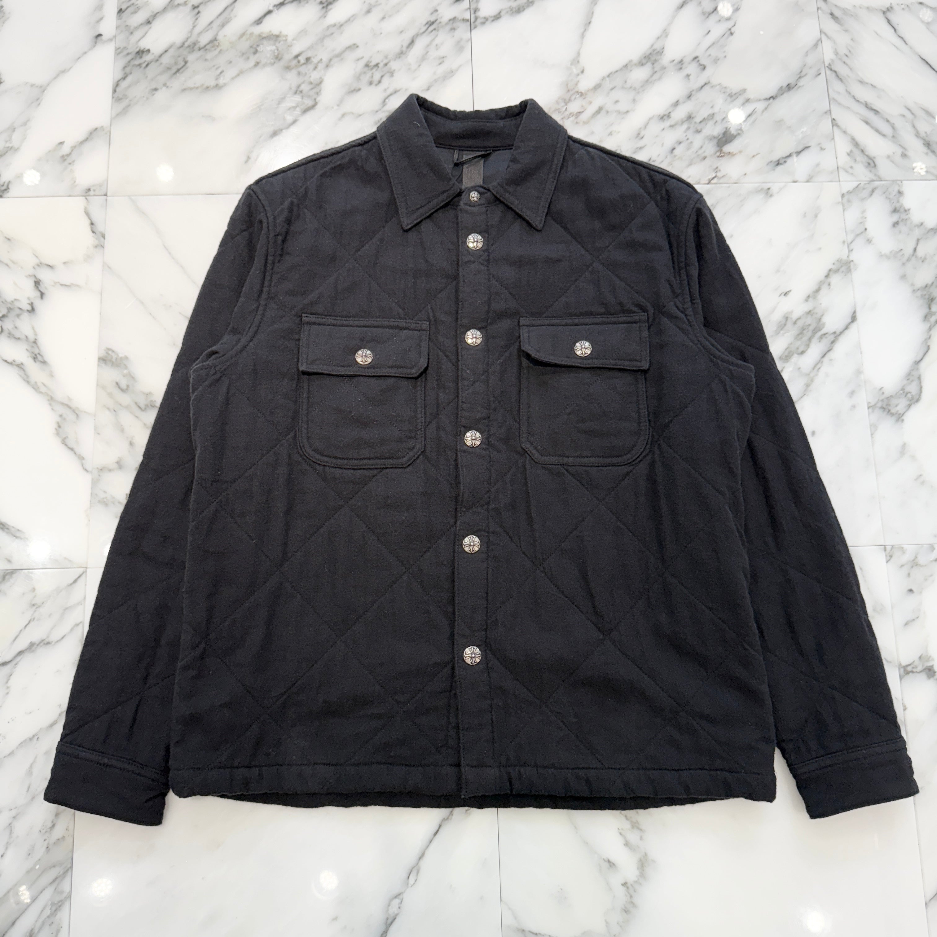 CHROME HEARTS Y NOT Work Dog Cross Ball Button Quilting Shirt Jacket Size M クロムハーツ ワイノット ワークドッグ クロスボールボタン キルティング シャツジャケット サイズM