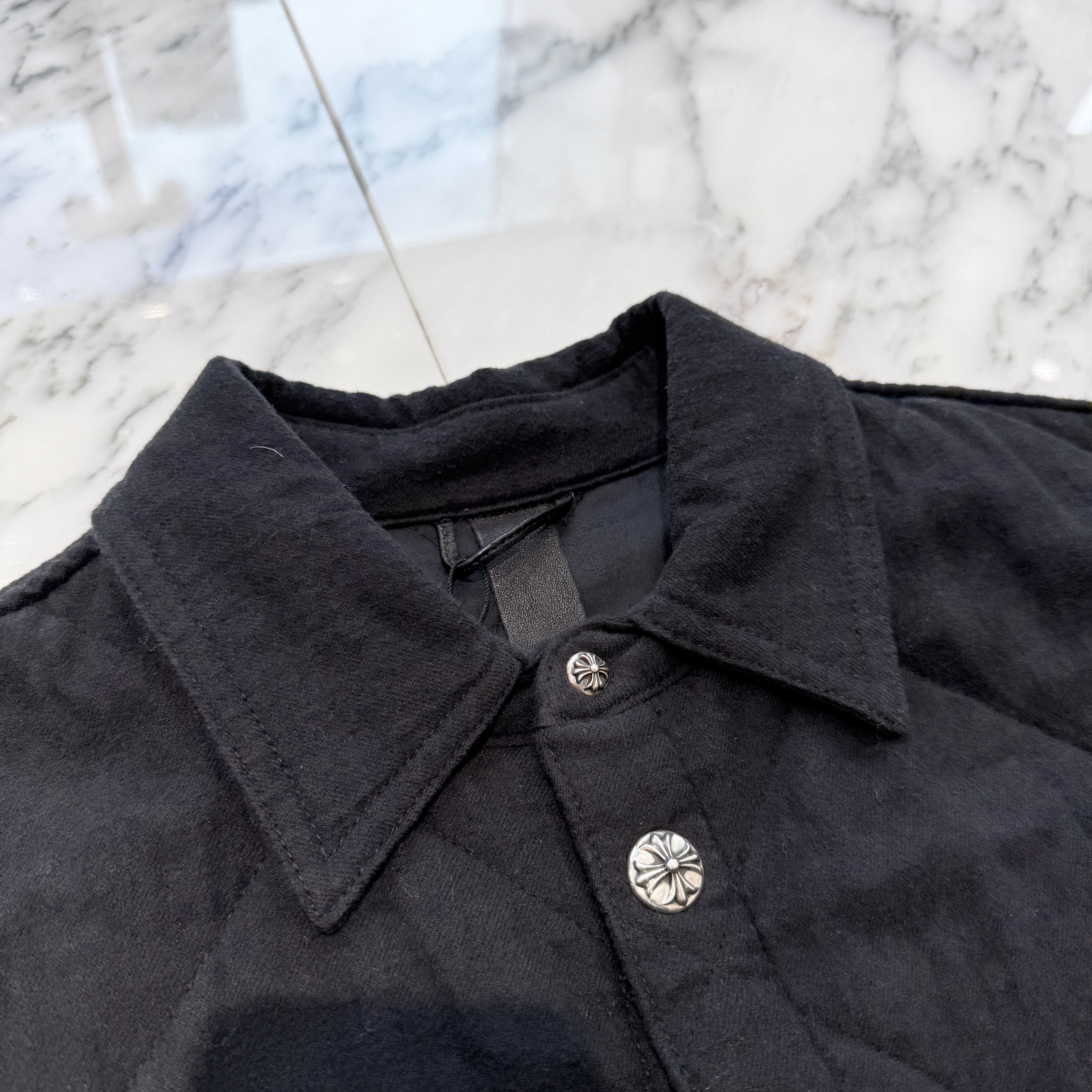 CHROME HEARTS Y NOT Work Dog Cross Ball Button Quilting Shirt