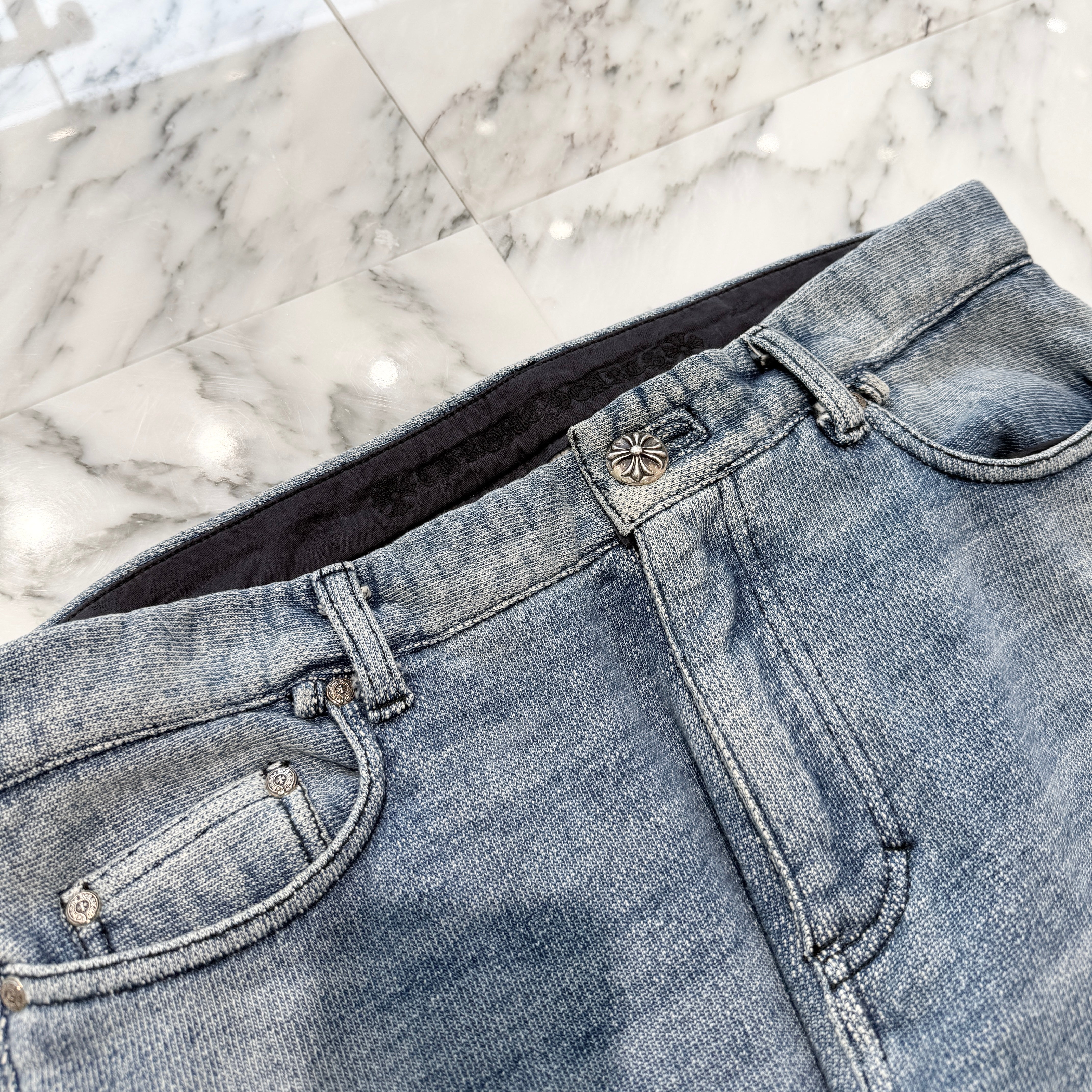 CHROME HEARTS Cross Ball Sweat Denim Pants Size 34 クロムハーツ クロスボール スウェット デニムパンツ サイズ34