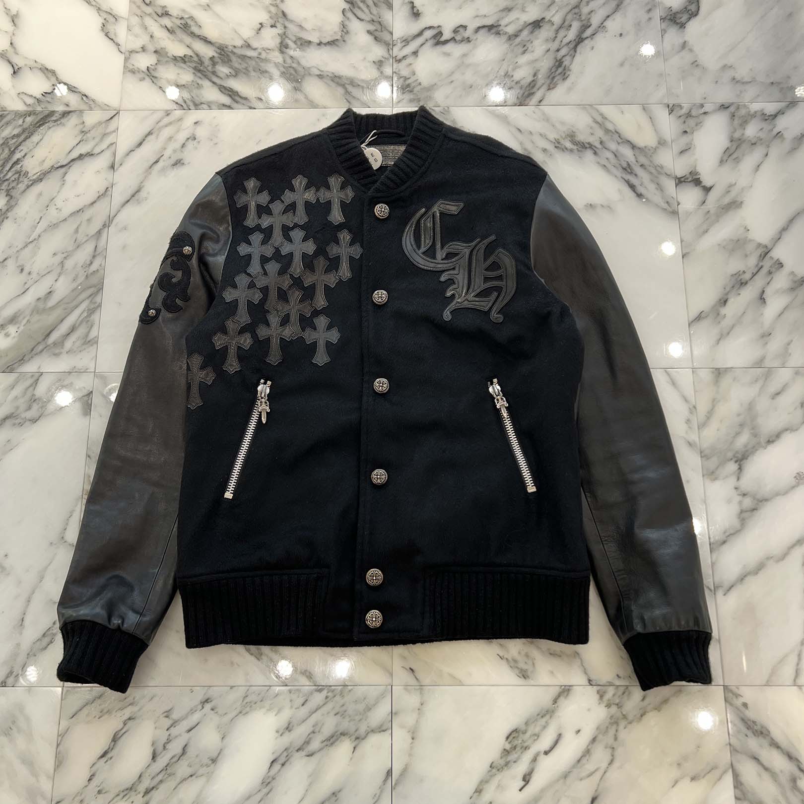 CHROME HEARTS LETTERMAN Cemetery Cross Patch Blouson Jacket Size M クロムハーツ レターマン セメタリークロスパッチ ブルゾンジャケット サイズM