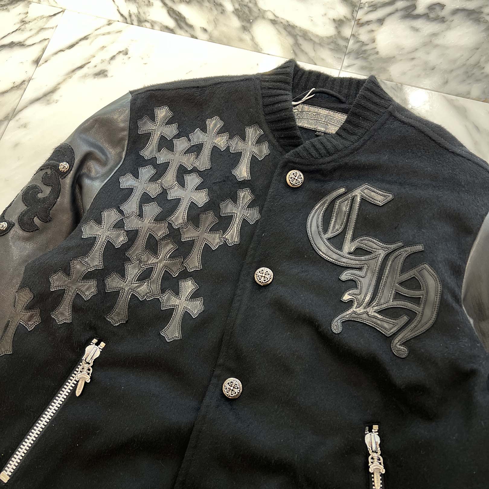 CHROME HEARTS LETTERMAN Cemetery Cross Patch Blouson Jacket Size M クロムハーツ レターマン セメタリークロスパッチ ブルゾンジャケット サイズM