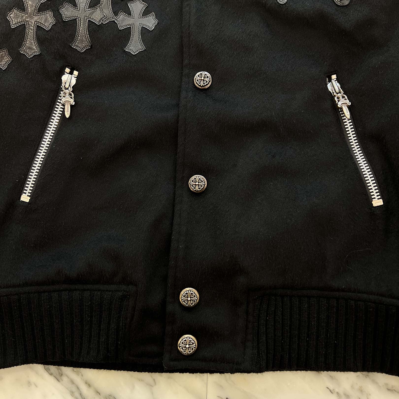 CHROME HEARTS LETTERMAN Cemetery Cross Patch Blouson Jacket Size M クロムハーツ レターマン セメタリークロスパッチ ブルゾンジャケット サイズM