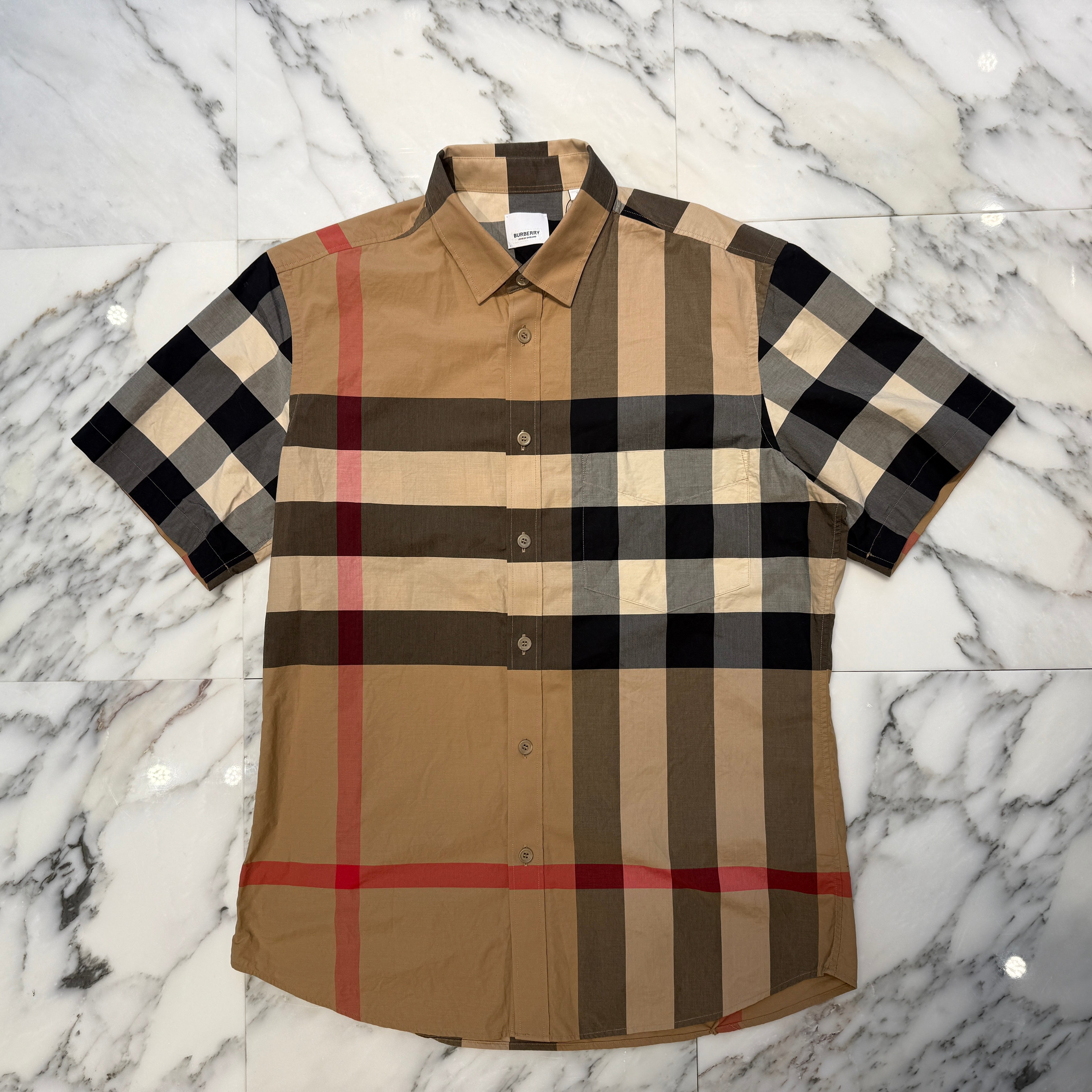 BURBERRY Checked Cotton Slim Fit Short Sleeve Shirt 80795911 Size L バーバリー チェックド コットン スリムフィット ショートスリーブ シャツ サイズL