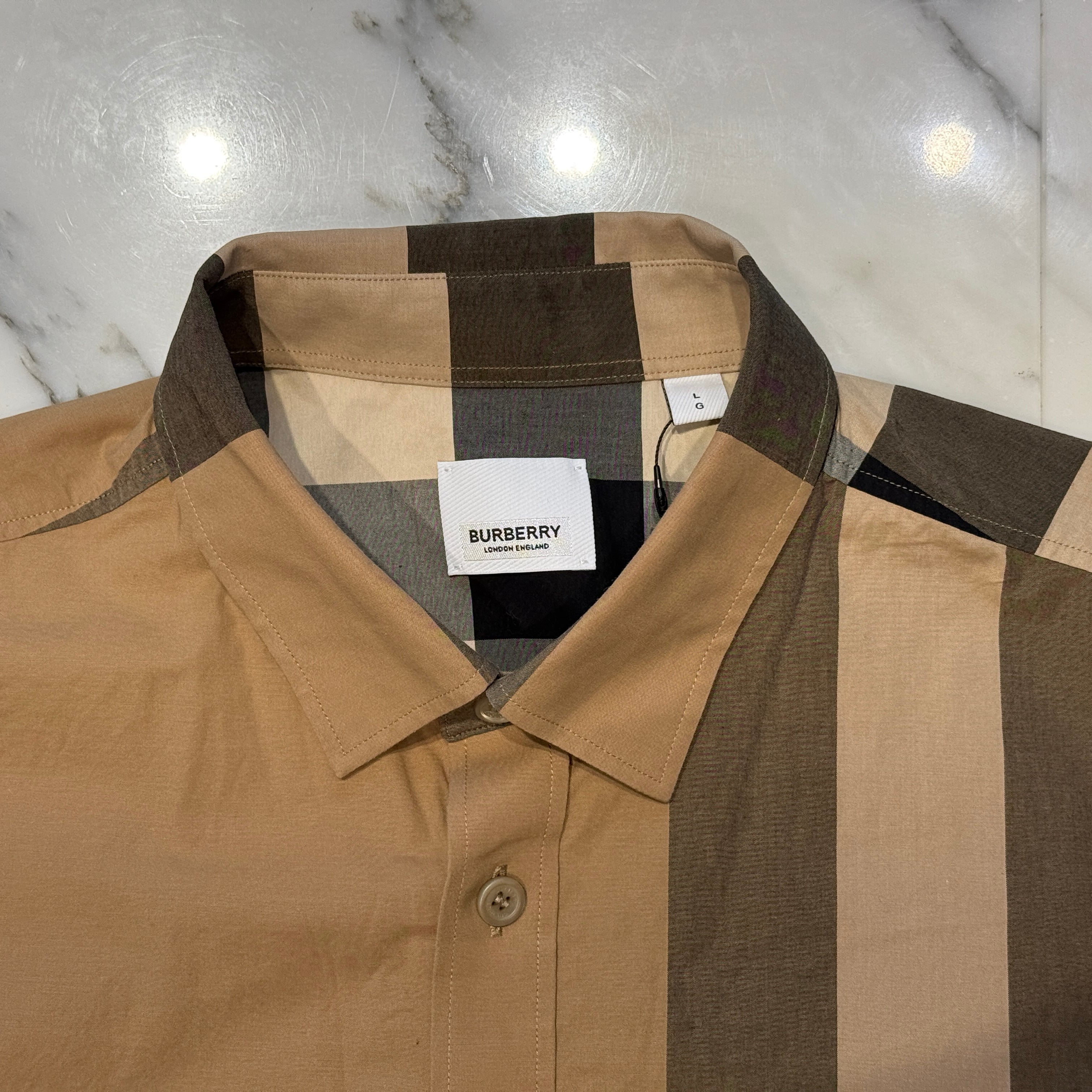 BURBERRY Checked Cotton Slim Fit Short Sleeve Shirt 80795911 Size L バーバリー チェックド コットン スリムフィット ショートスリーブ シャツ サイズL