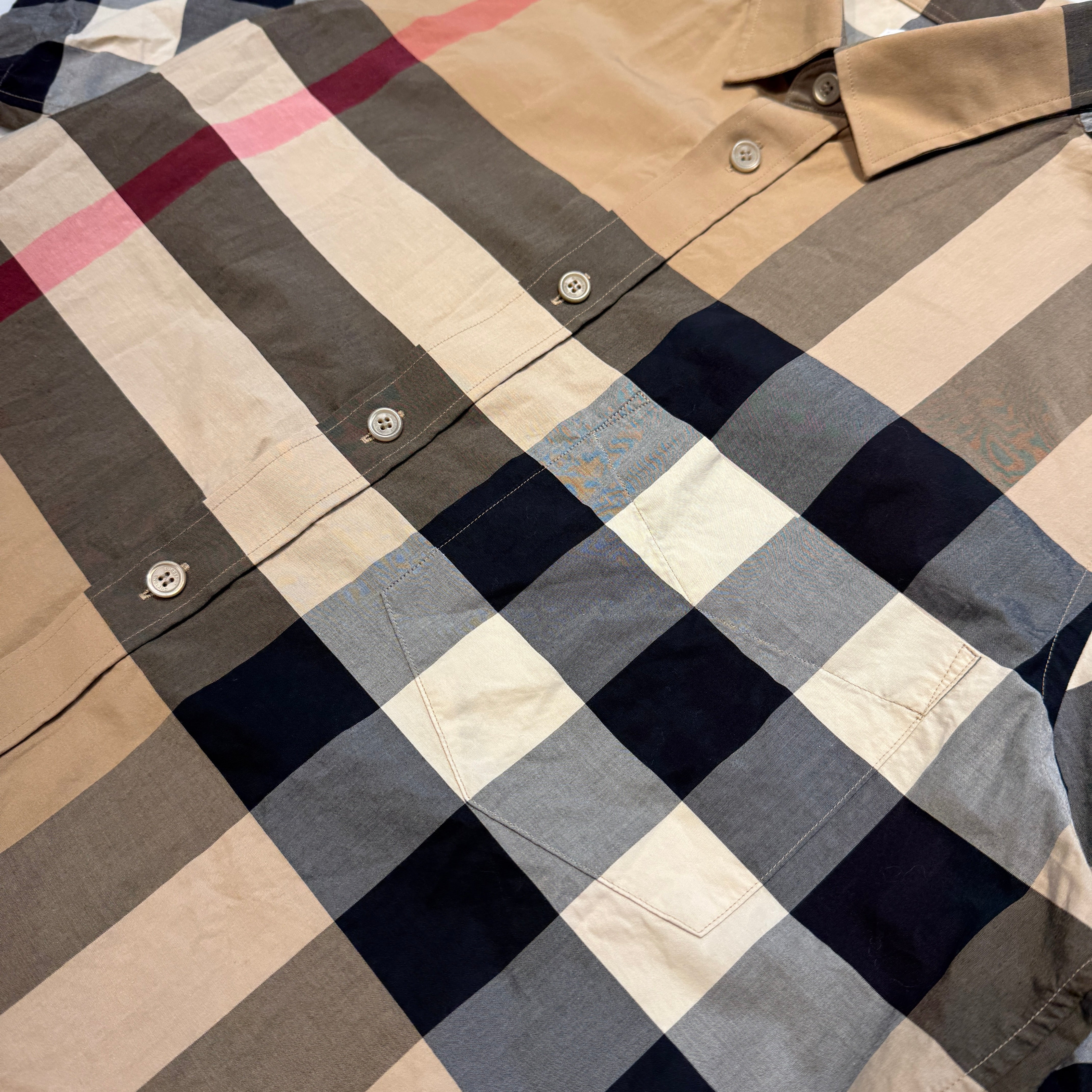 バーバリー ショートスリーブ パッチワーク チェック コットンシャツ