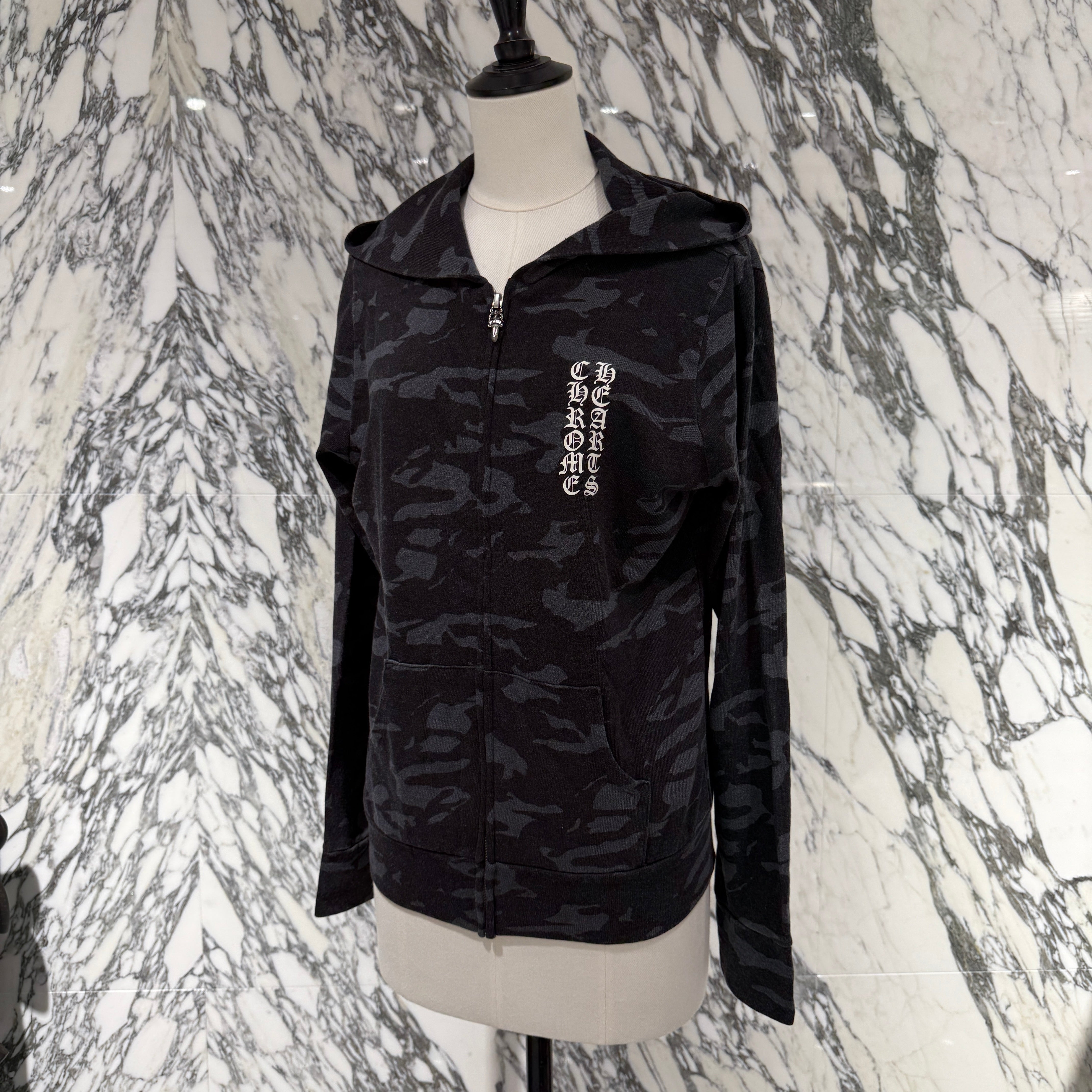 CHROME HEARTS × MATTY BOY Camouflage Vertical Logo Zip Up Hoodie