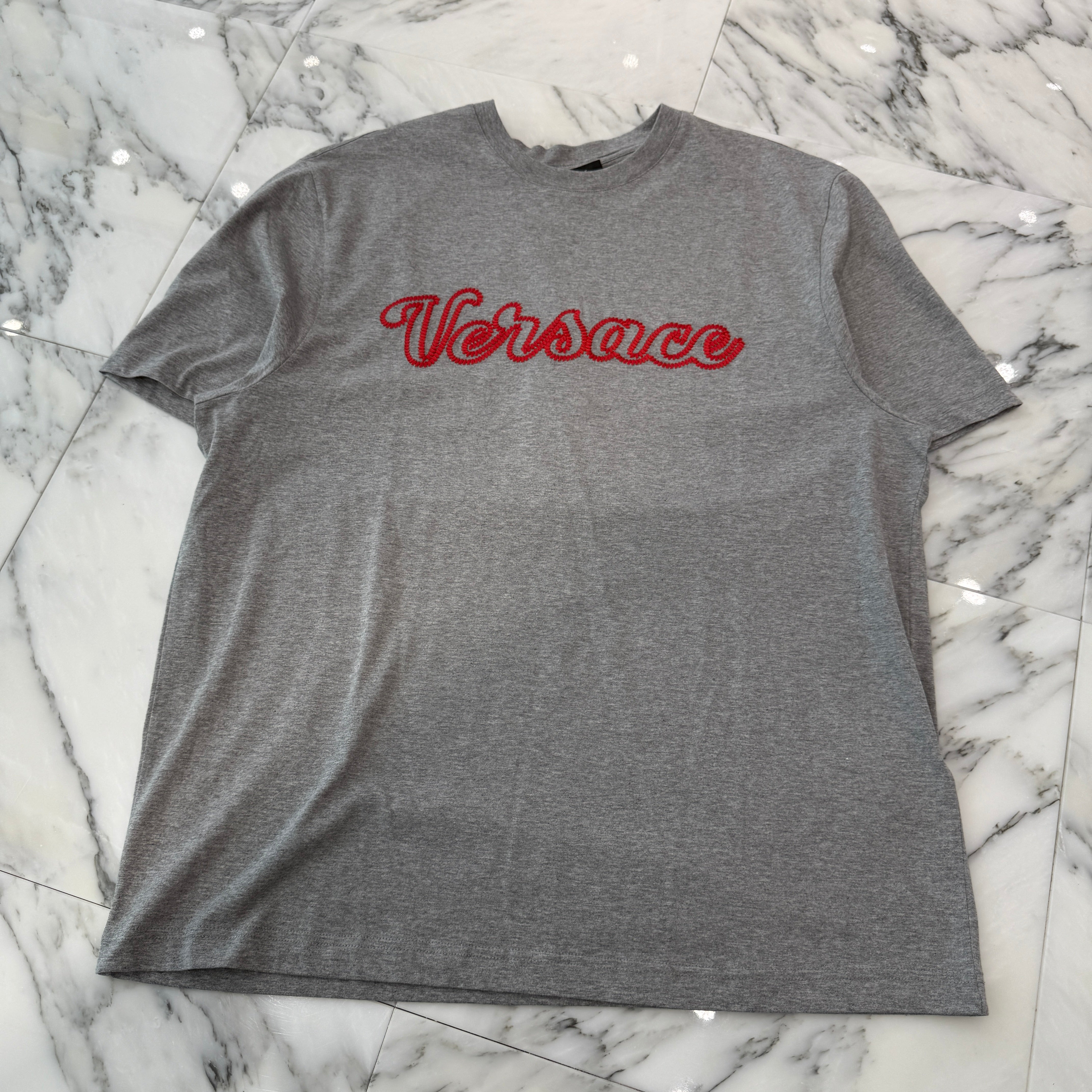 VERSACE 2023SS Logo Embroidery Cotton Tee 1014427 1A10254 Size XL