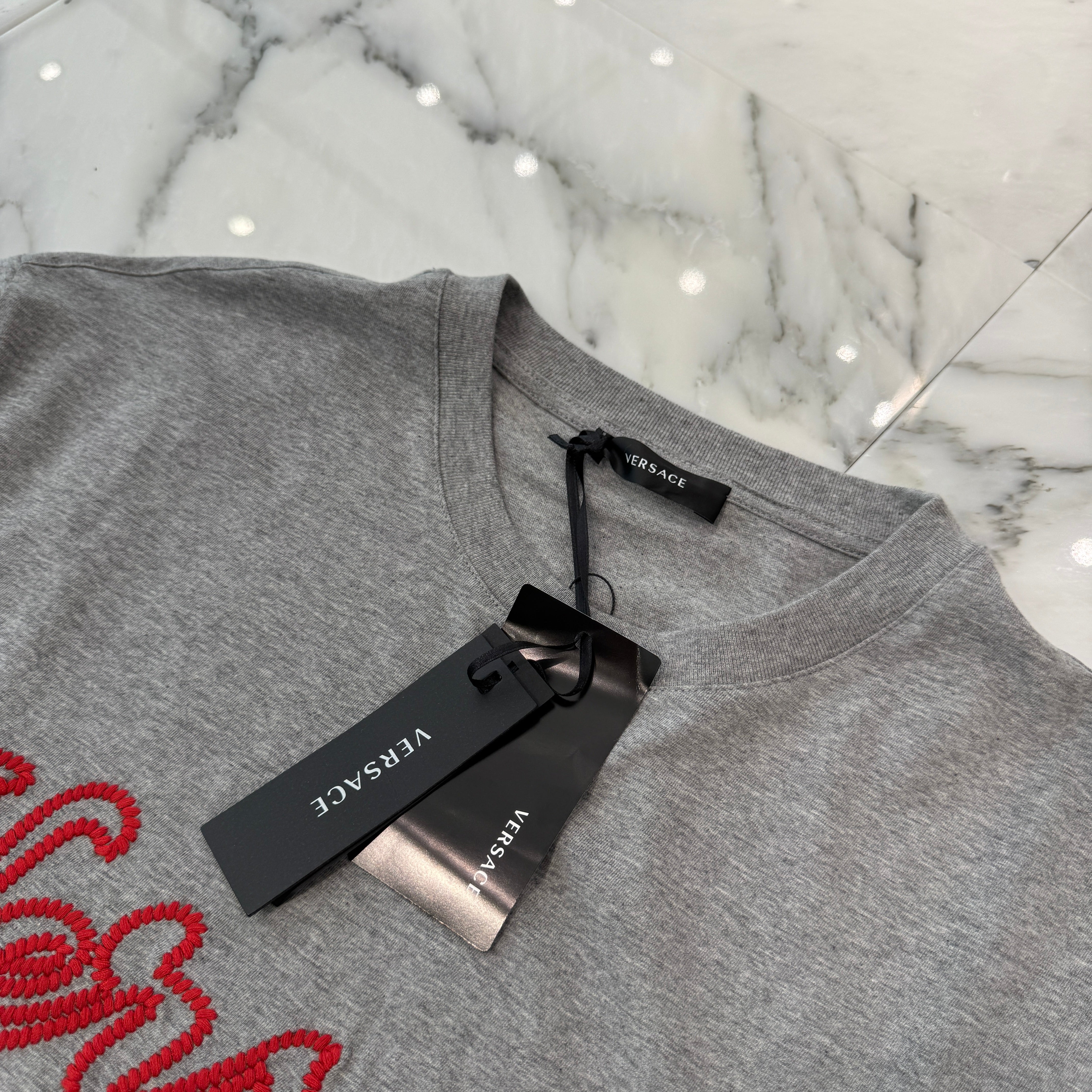 VERSACE 2023SS Logo Embroidery Cotton Tee 1014427 1A10254 Size XL ヴェルサーチェ ロゴ刺繍 コットンTシャツ サイズXL