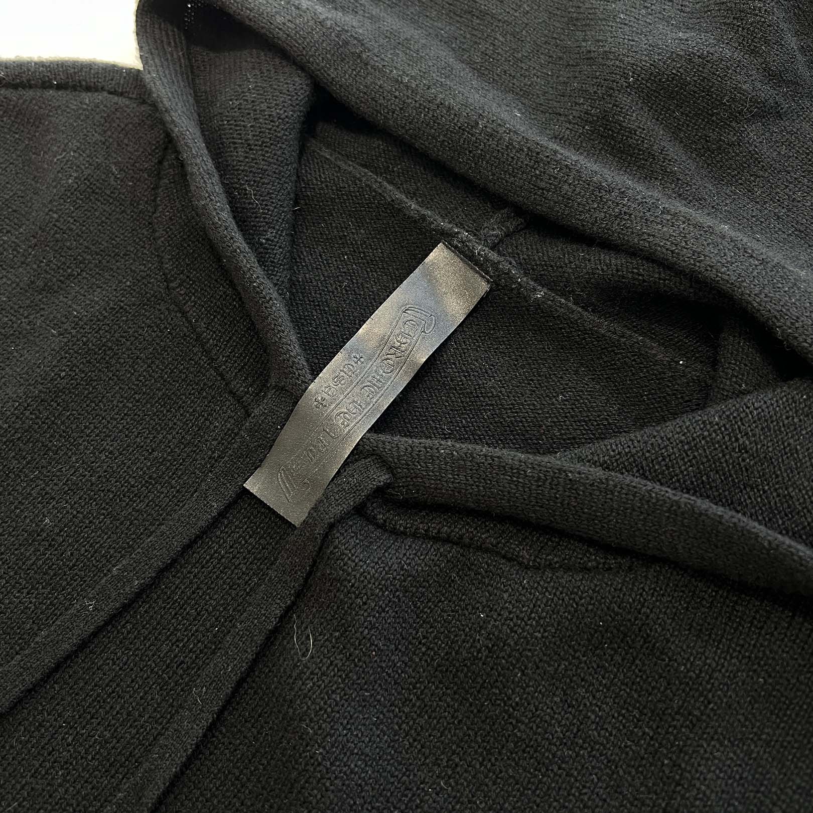 CHROME HEARTS Y NOT Leather Cross Patch Cashmere Knit Pullover Hoodie Size L クロムハーツ ワイノット レザークロスパッチ カシミヤニット プルオーバーフーディ サイズL