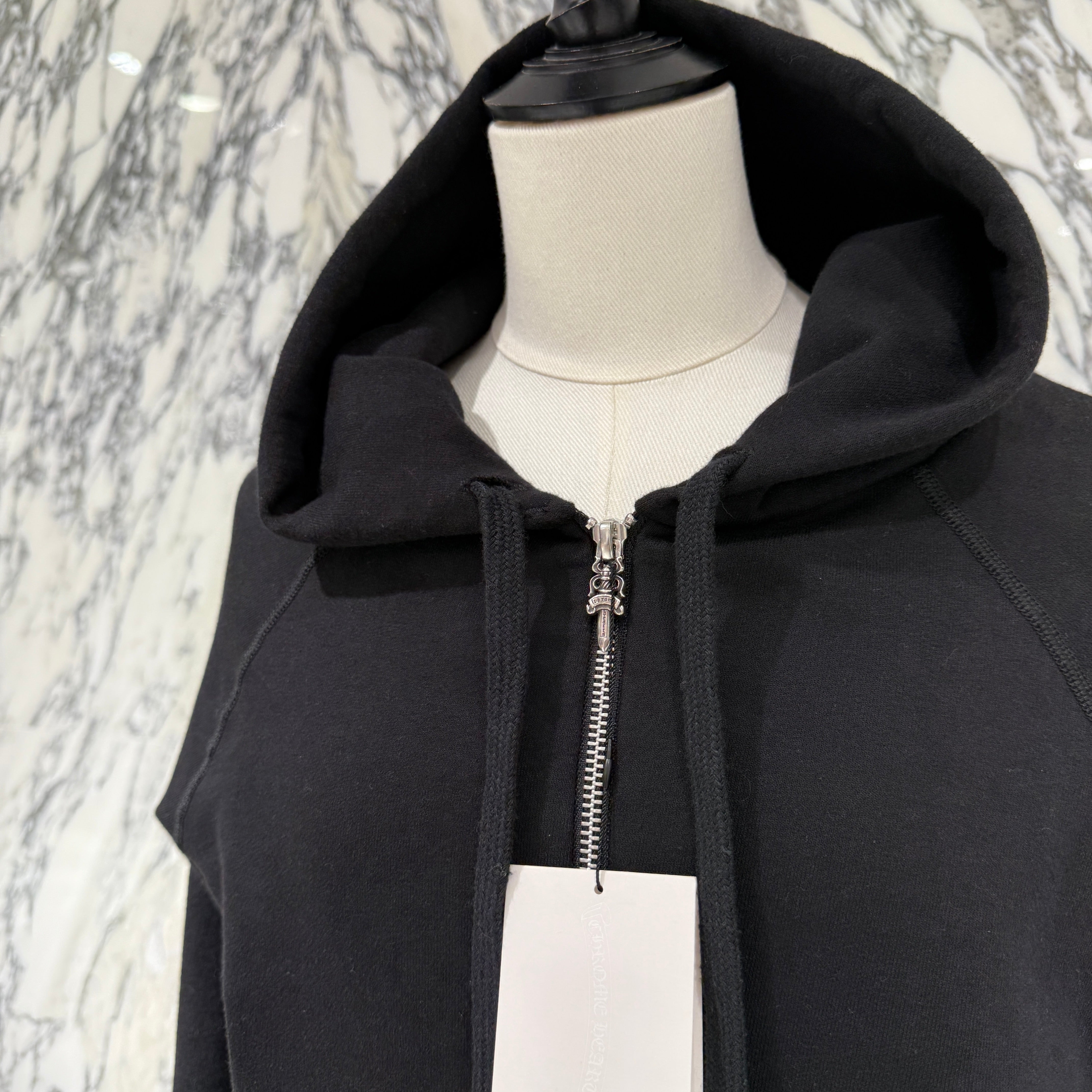 CHROME HEARTS Leather Cross Patch Zip Up Hoodie Size M クロムハーツ レザークロスパッチ ジップアップ フーディー サイズM