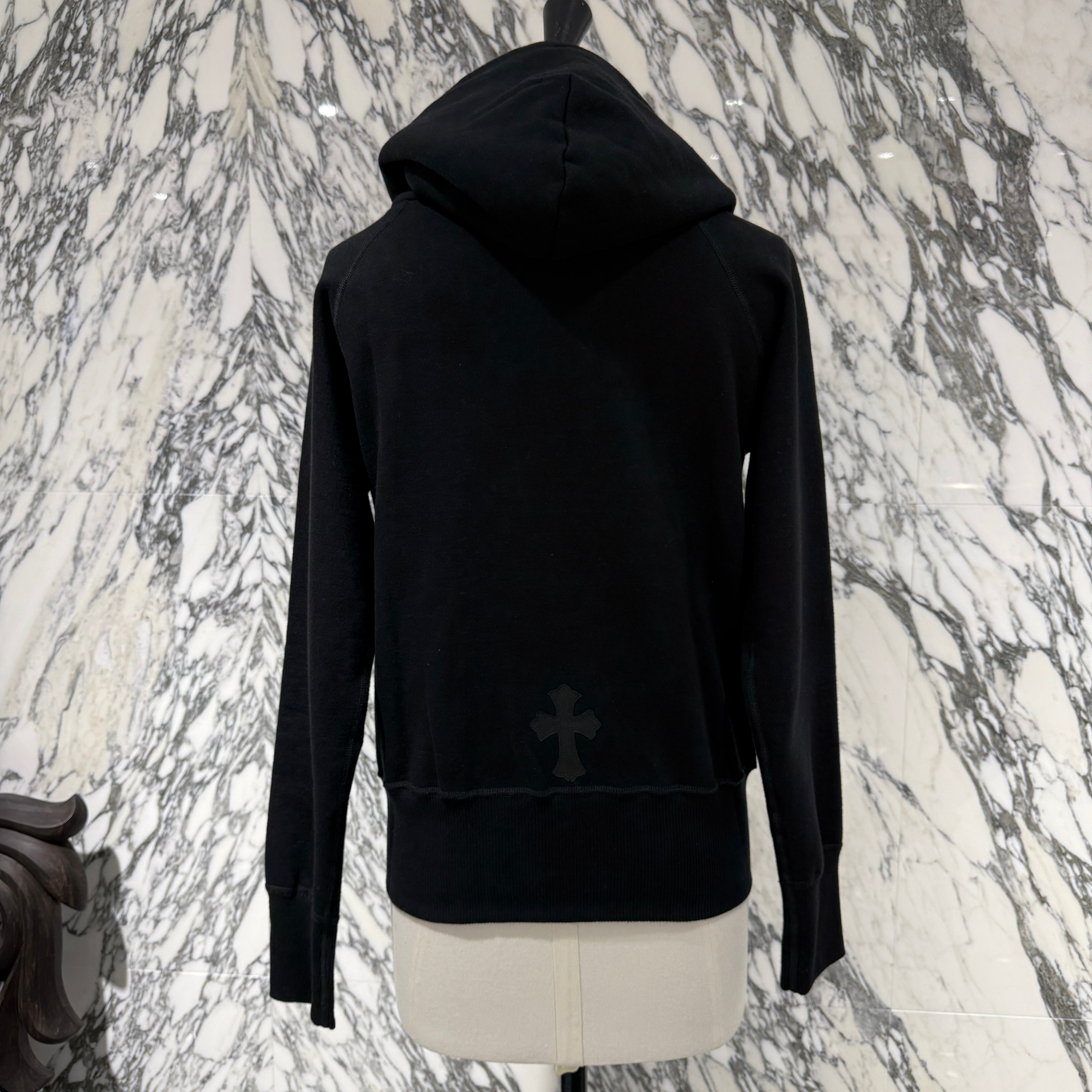CHROME HEARTS Leather Cross Patch Zip Up Hoodie Size M クロムハーツ レザークロスパッチ ジップアップ フーディー サイズM