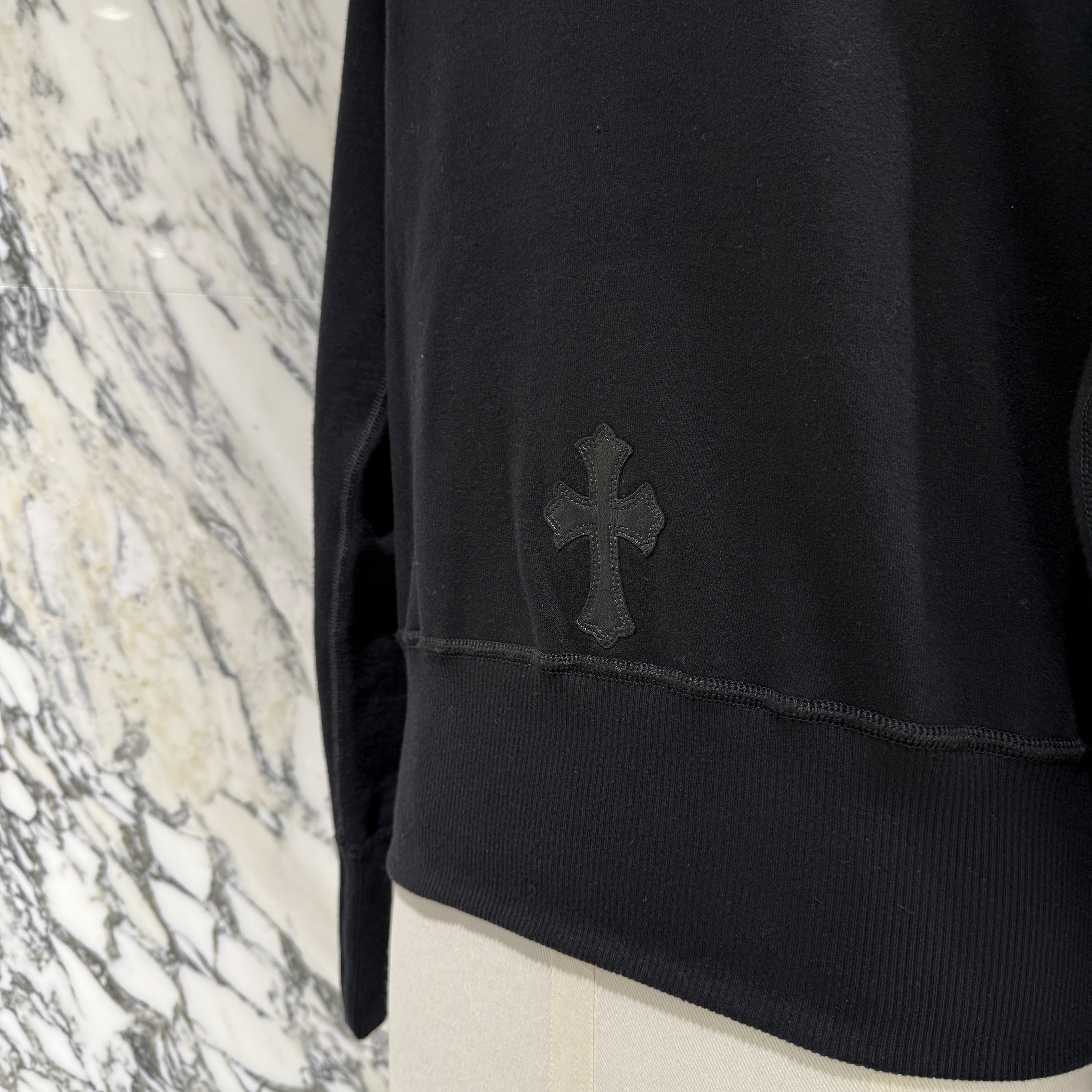 CHROME HEARTS Leather Cross Patch Zip Up Hoodie Size M クロムハーツ レザークロスパッチ ジップアップ フーディー サイズM