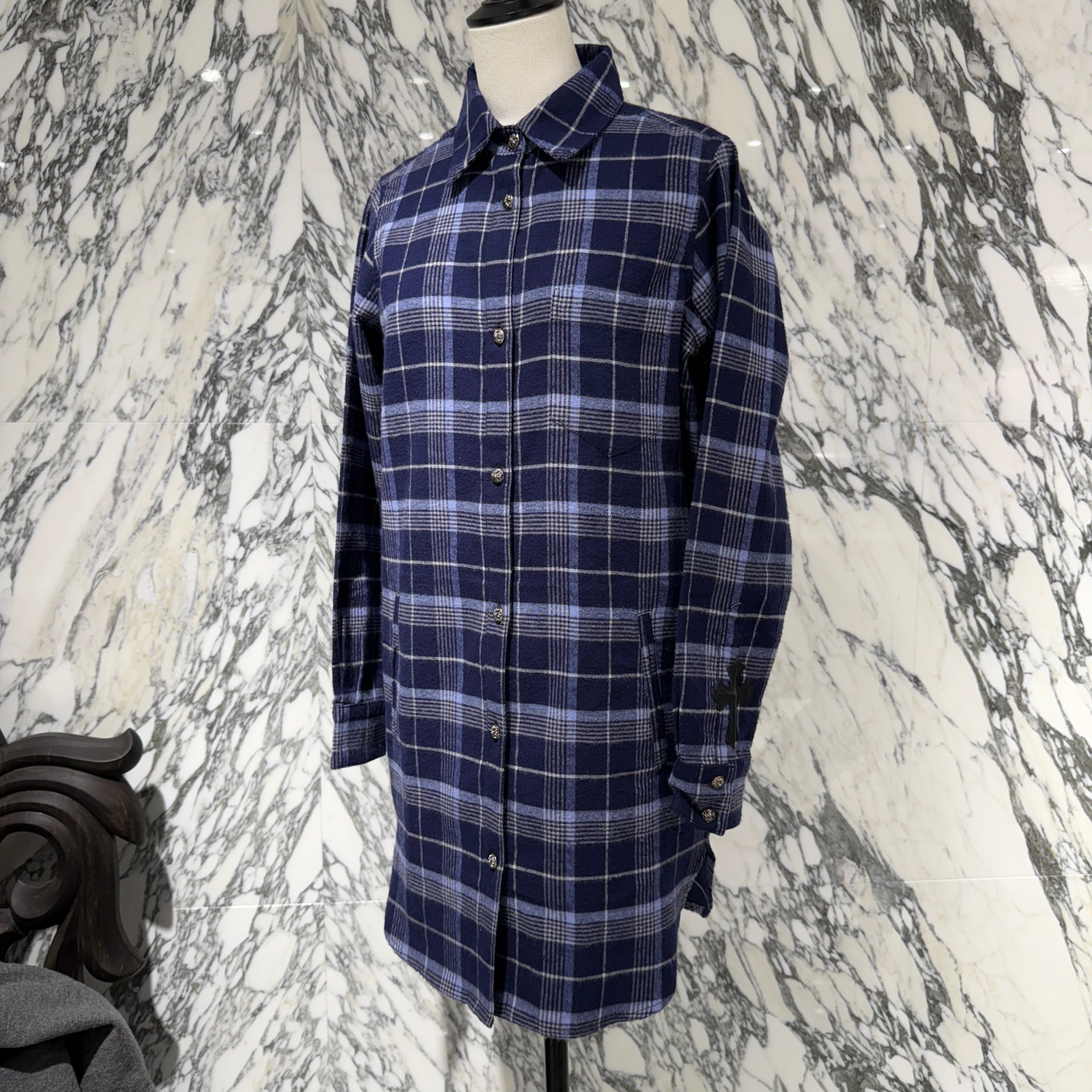 CHROME HEARTS Loose Ends Cross Patch Flannel Check Shirt Size S  クロムハーツ ルーズエンド クロスパッチ フランネルチェックシャツ サイズS