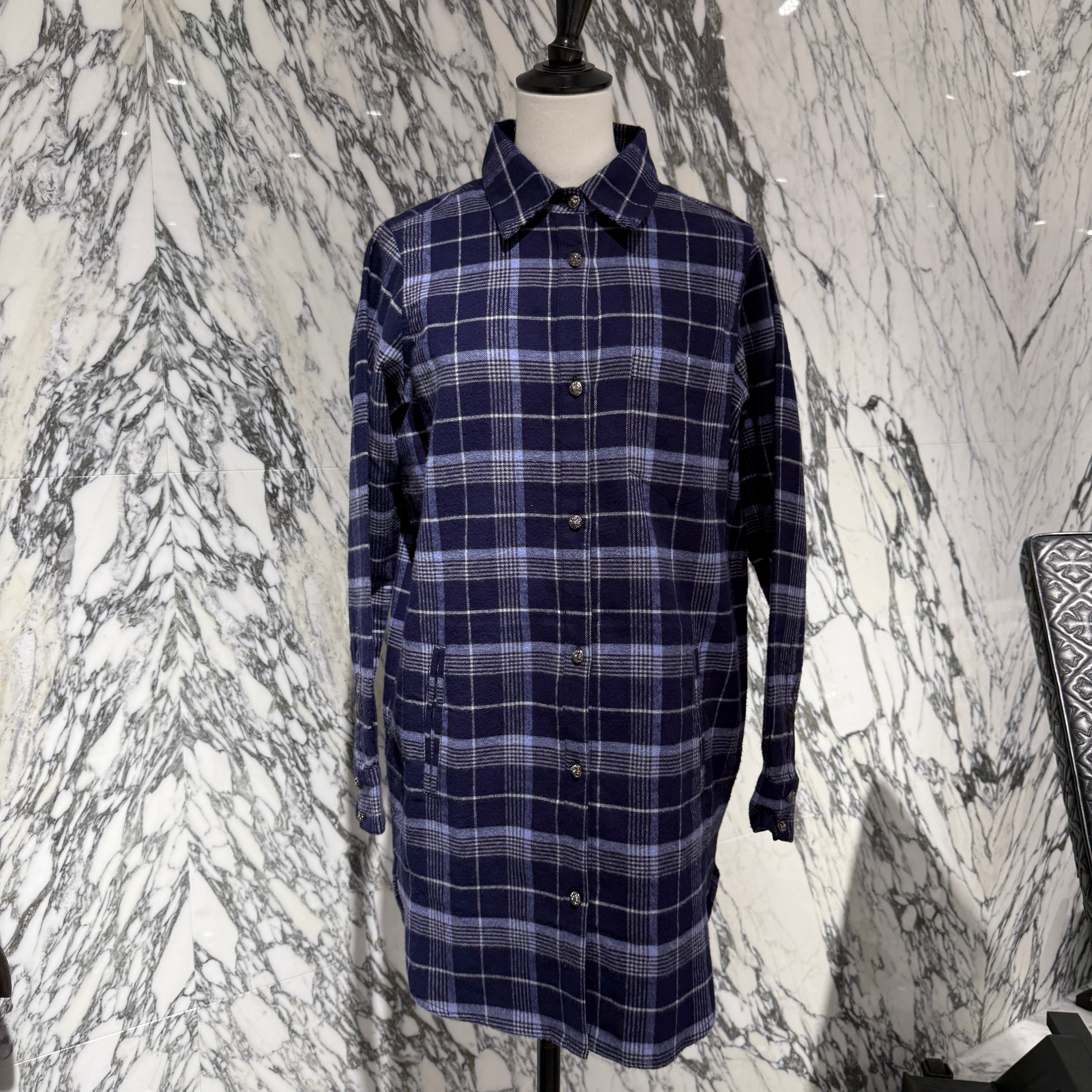 CHROME HEARTS Loose Ends Cross Patch Flannel Check Shirt Size S  クロムハーツ ルーズエンド クロスパッチ フランネルチェックシャツ サイズS