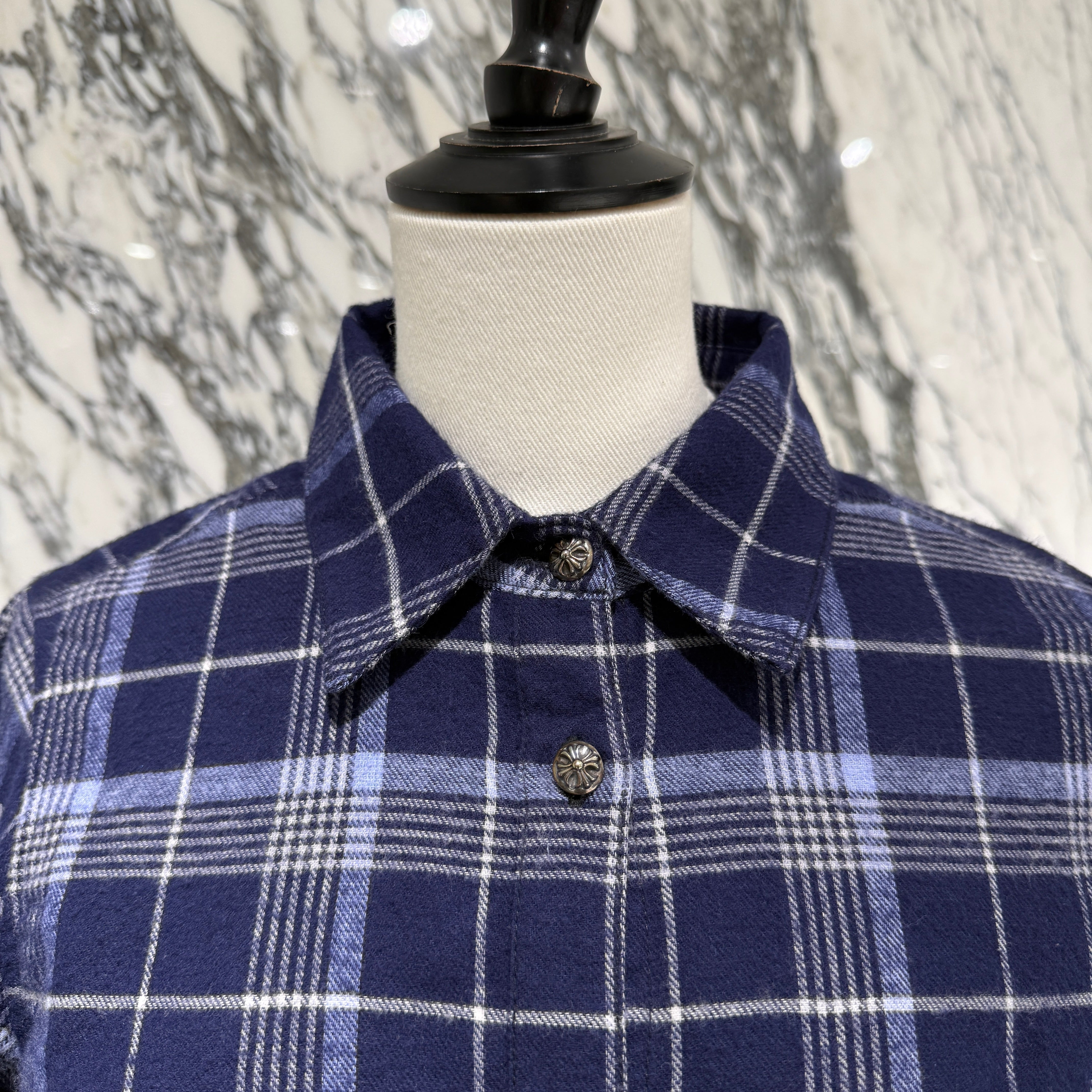 CHROME HEARTS Loose Ends Cross Patch Flannel Check Shirt Size S  クロムハーツ ルーズエンド クロスパッチ フランネルチェックシャツ サイズS