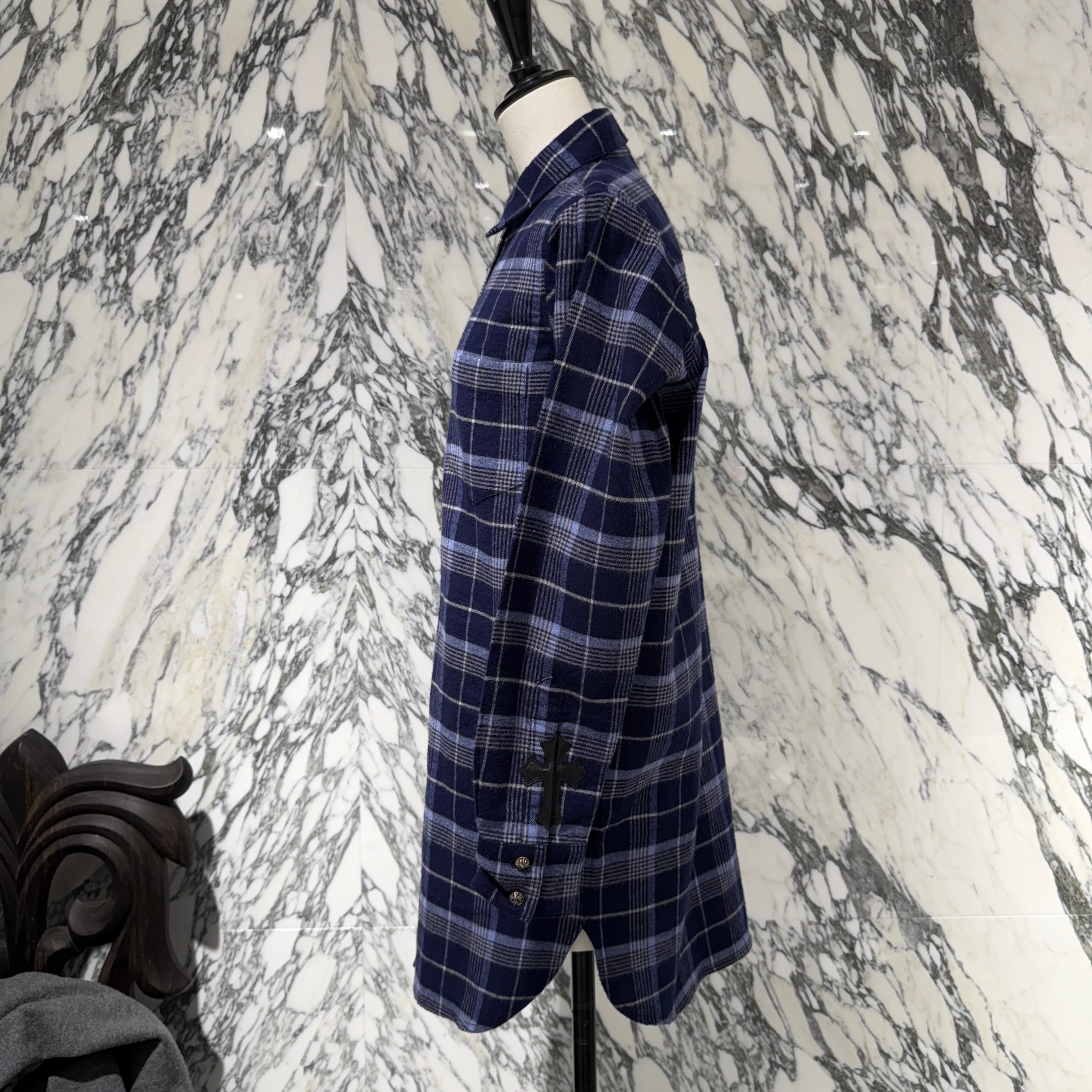 CHROME HEARTS Loose Ends Cross Patch Flannel Check Shirt Size S  クロムハーツ ルーズエンド クロスパッチ フランネルチェックシャツ サイズS