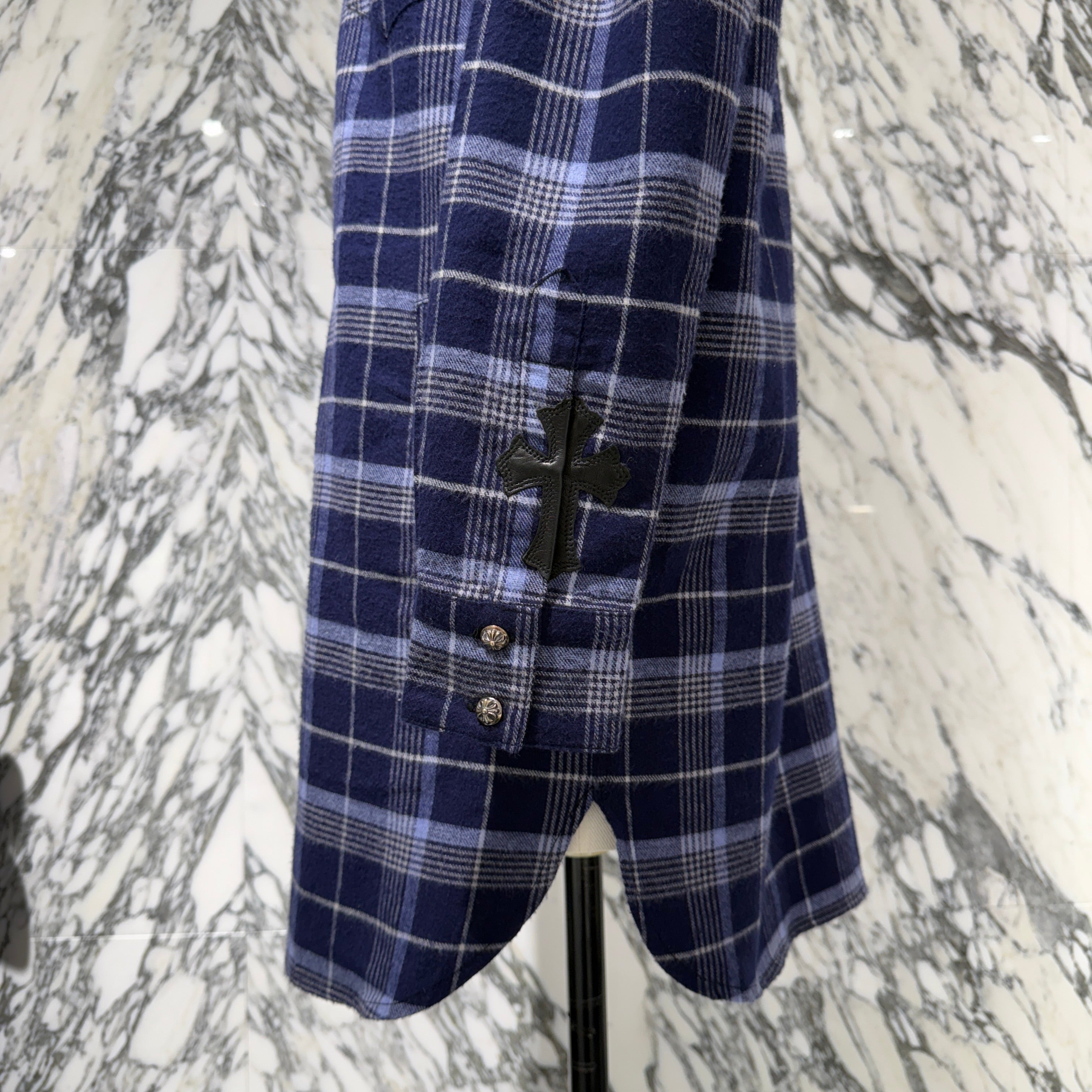 CHROME HEARTS Loose Ends Cross Patch Flannel Check Shirt Size S  クロムハーツ ルーズエンド クロスパッチ フランネルチェックシャツ サイズS